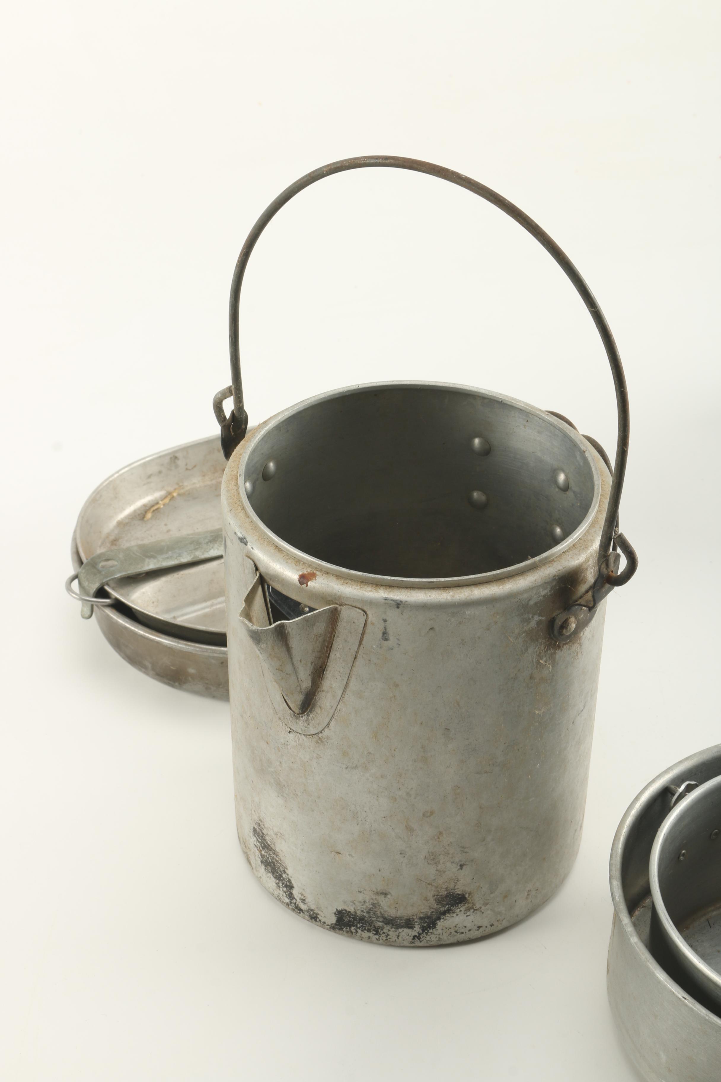 Vintage Military Cookware in Red Metal Crate