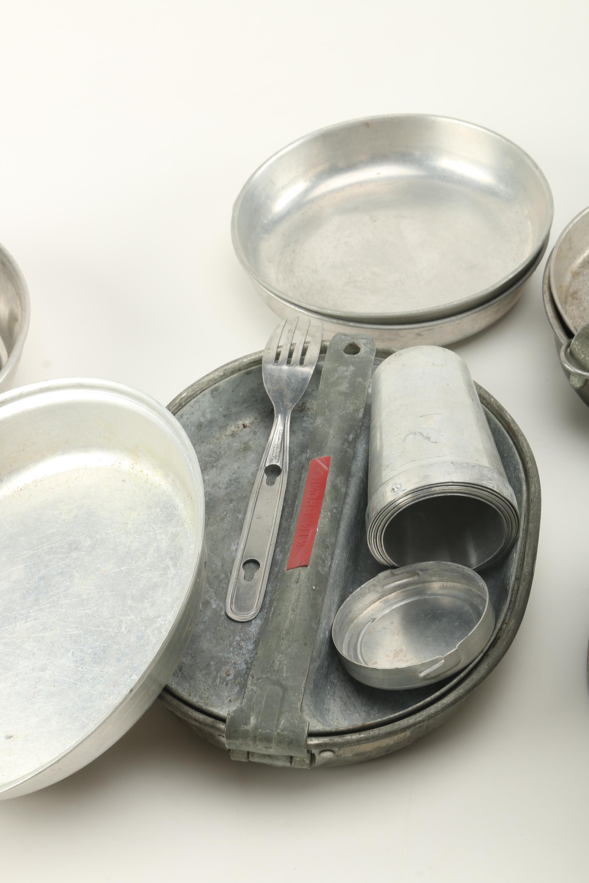 Vintage Military Cookware in Red Metal Crate