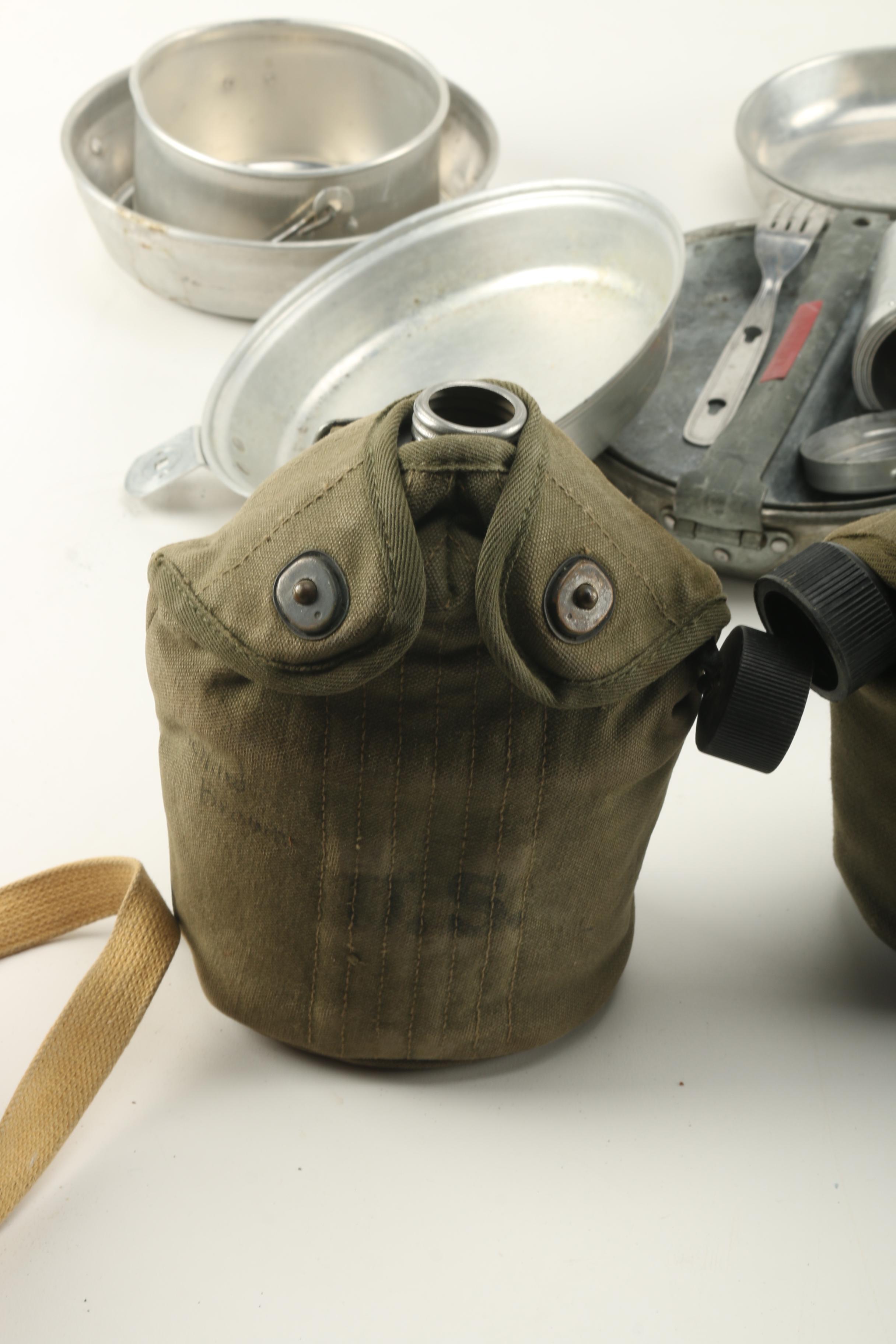 Vintage Military Cookware in Red Metal Crate