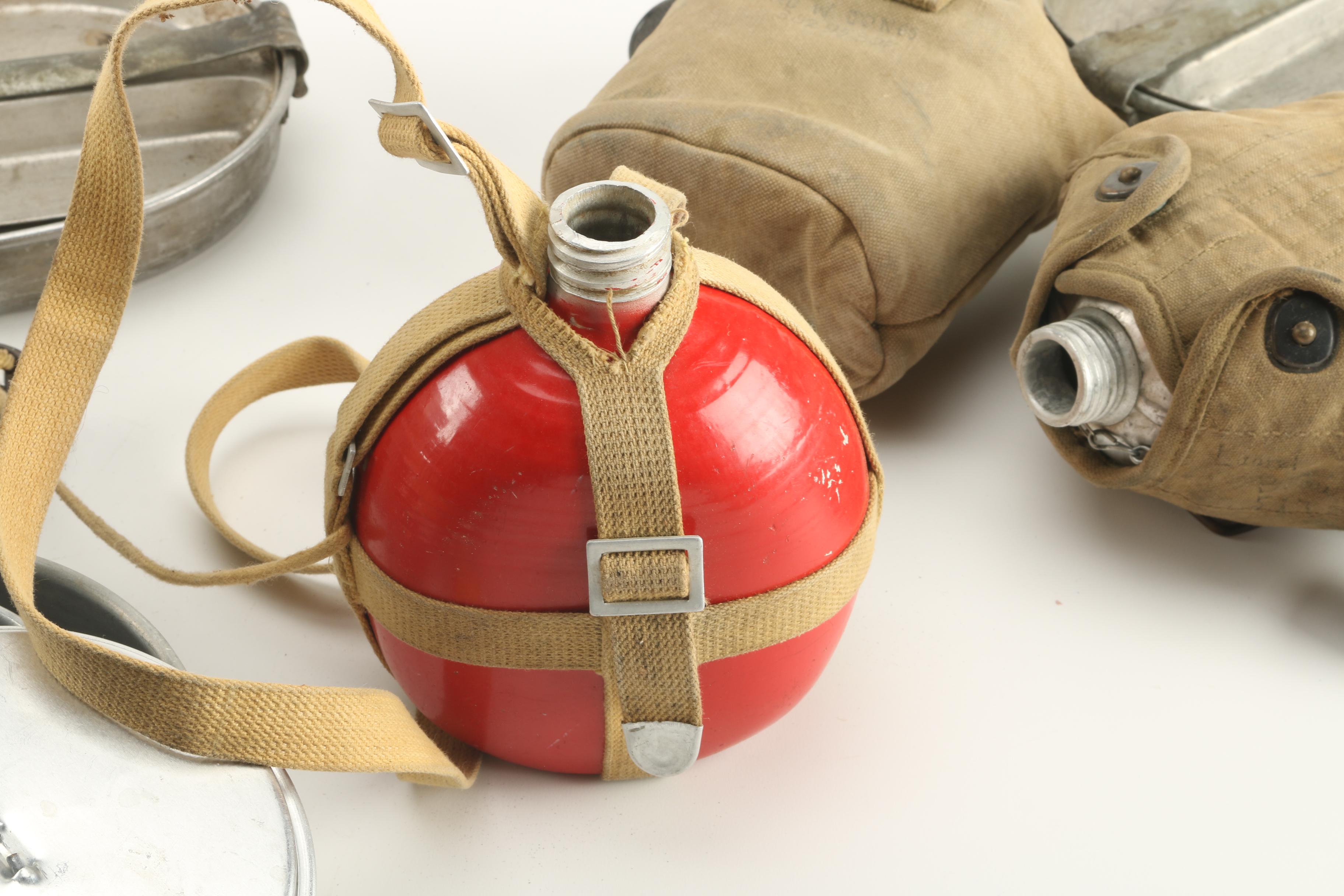 Vintage Military Cookware in Red Metal Crate