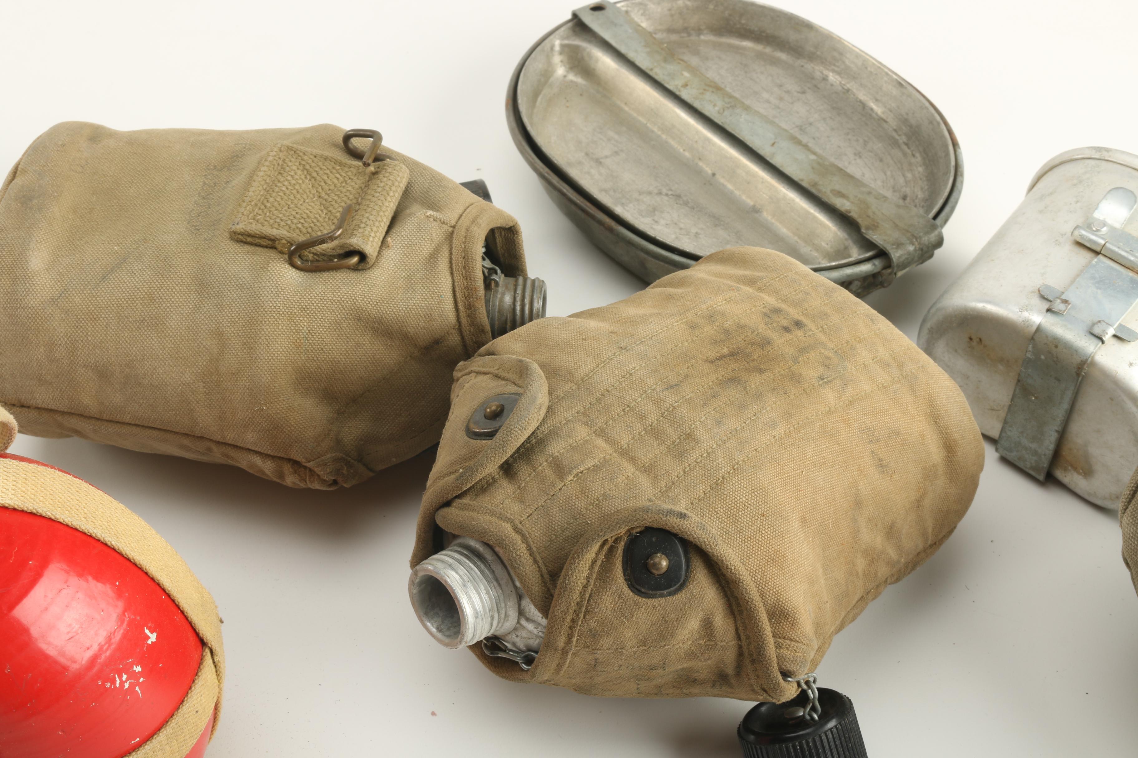 Vintage Military Cookware in Red Metal Crate