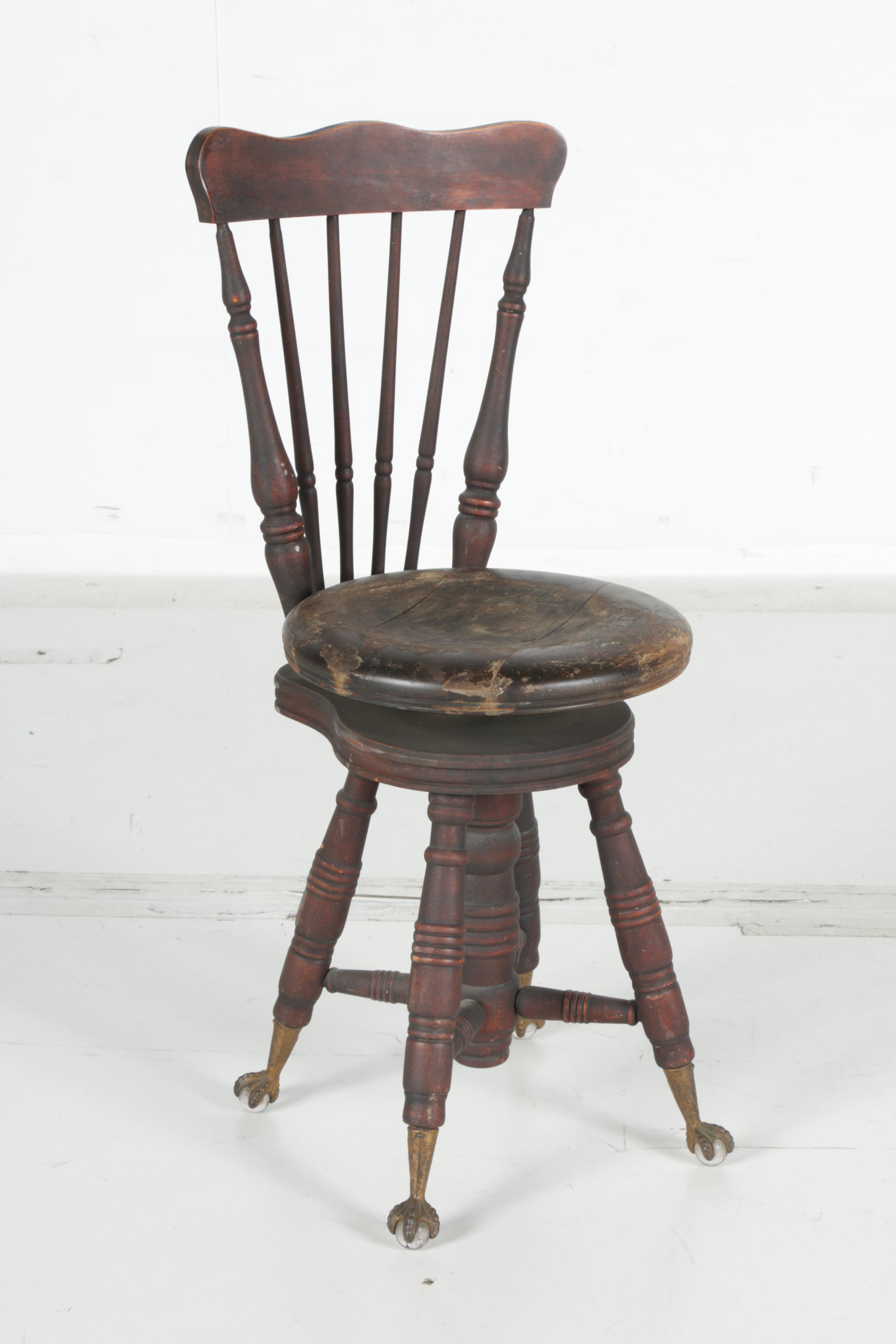 Victoria Era Antique Spindle Back Piano Stool