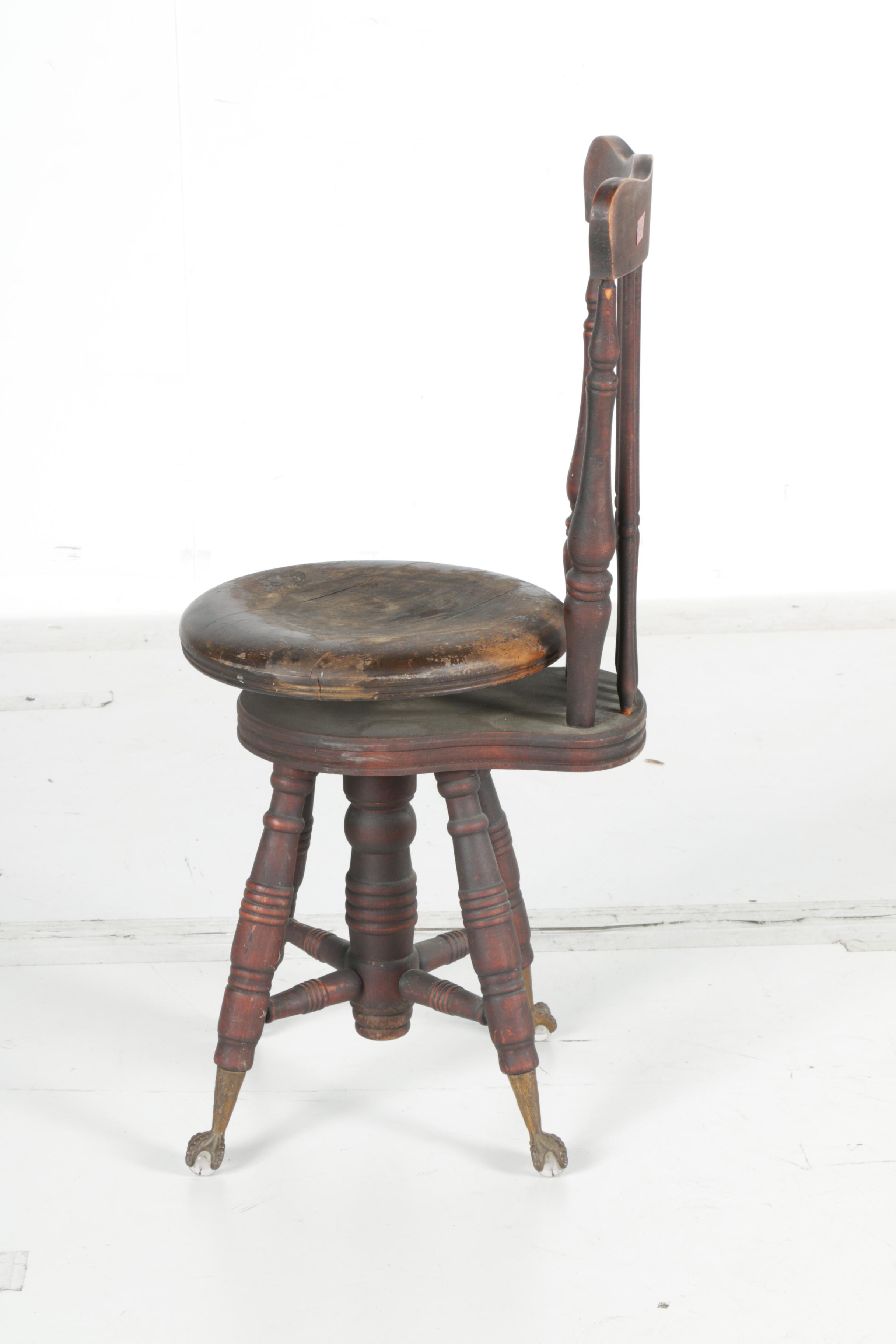 Victoria Era Antique Spindle Back Piano Stool