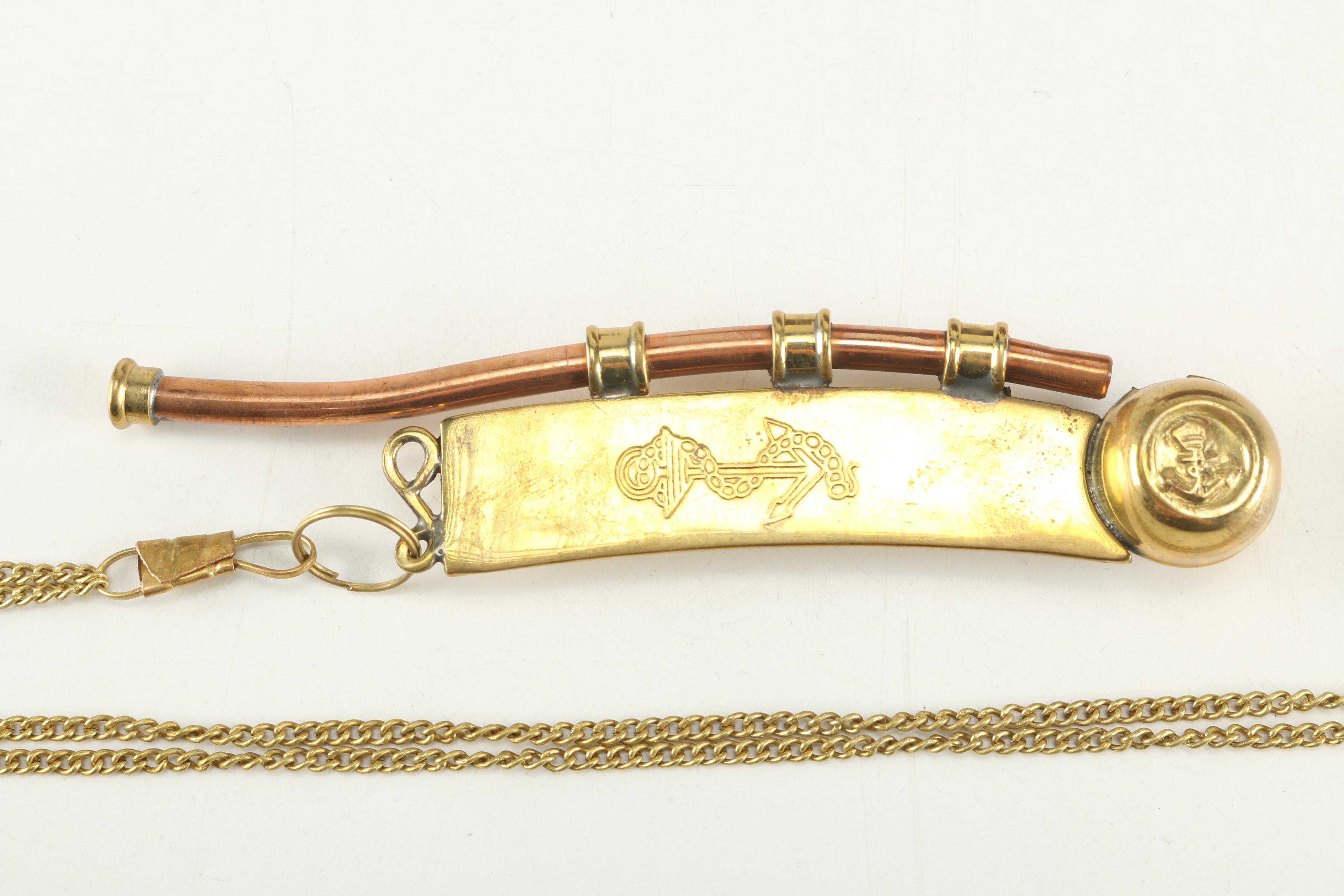 Brass Boatswain Whistle with Rosewood Box