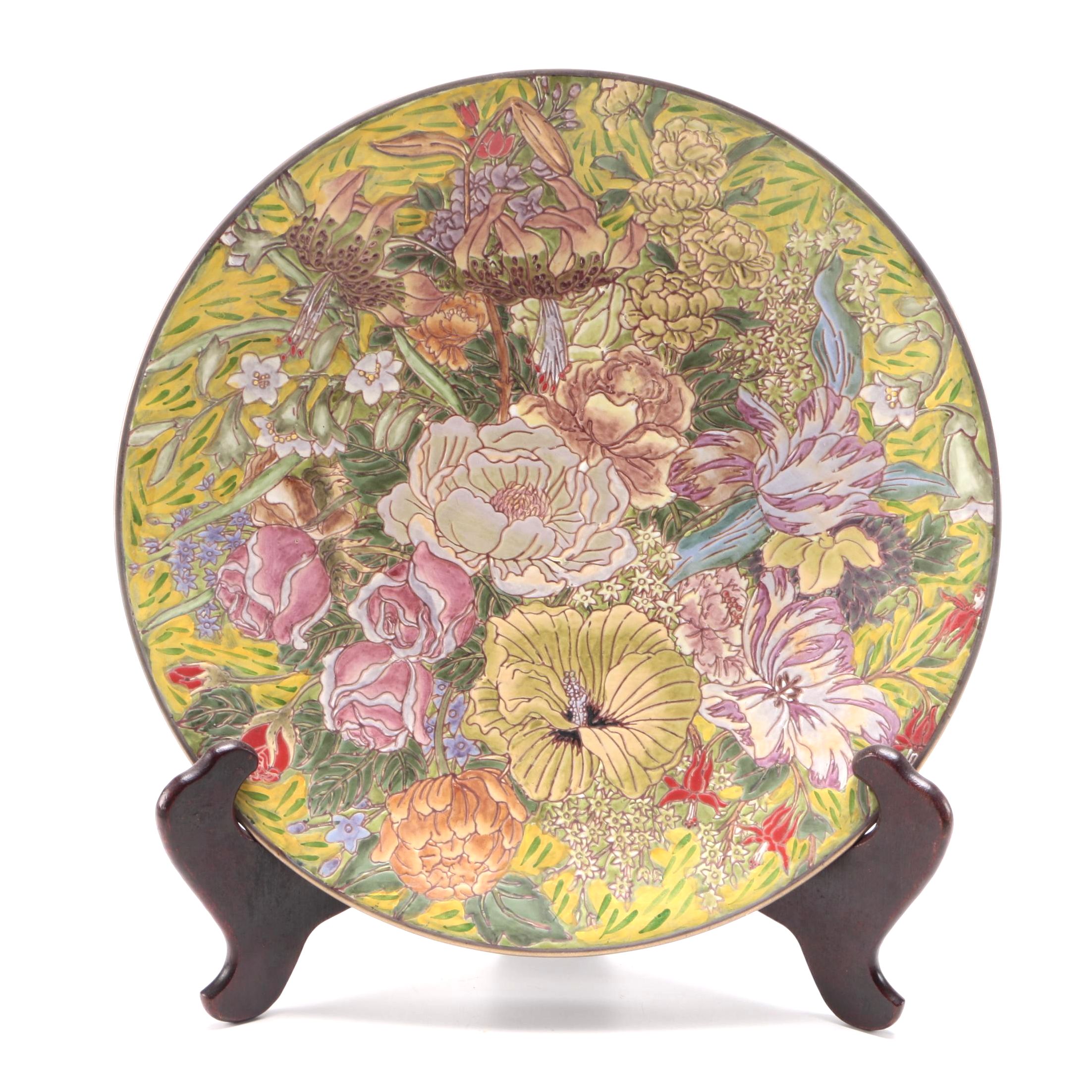 Decorative Porcelain Floral Plate With Stand