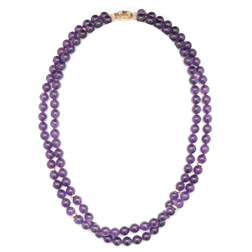 14K Gold and Amethyst Bead Necklace