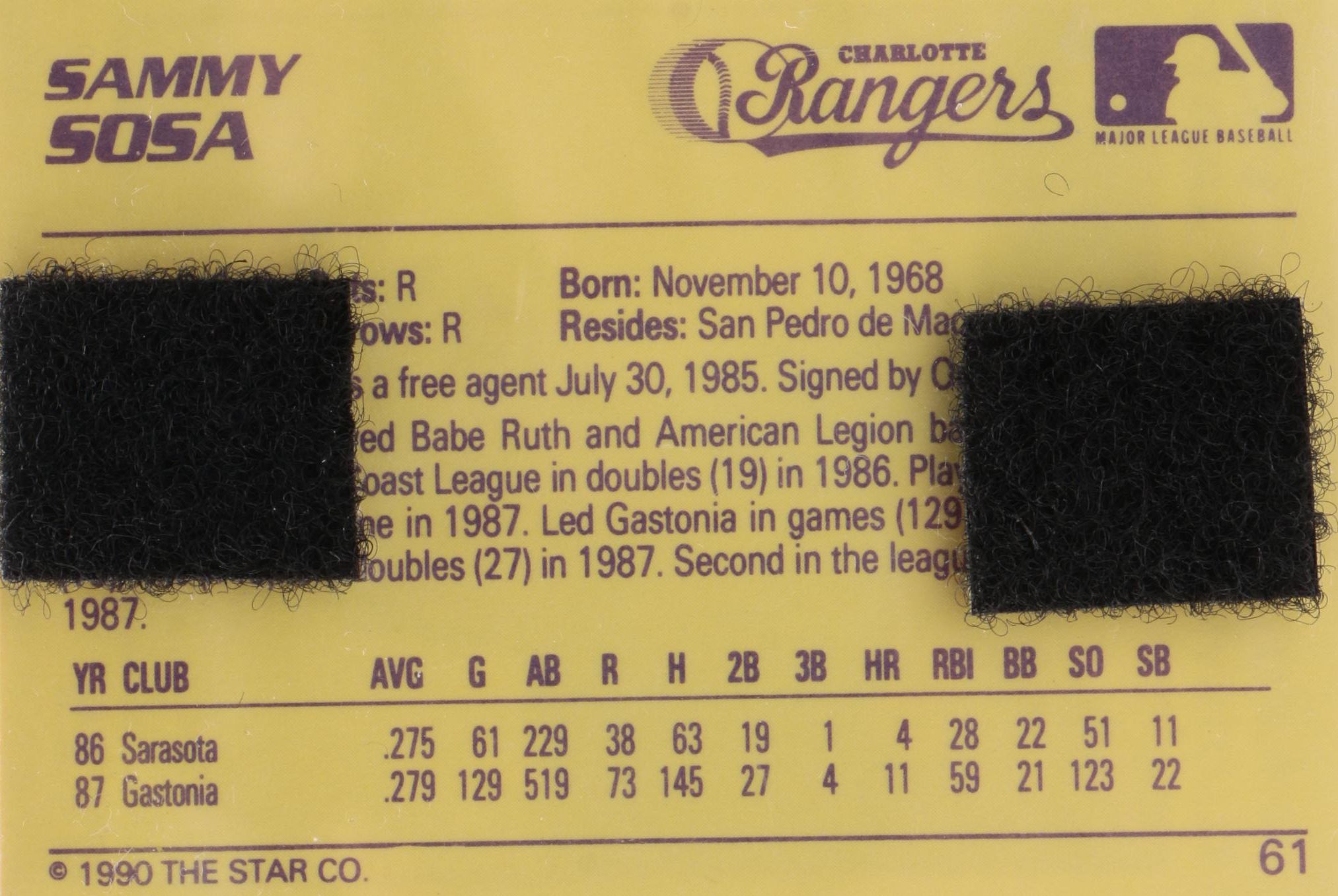 1990 Sammy Sosa Star Trading Card