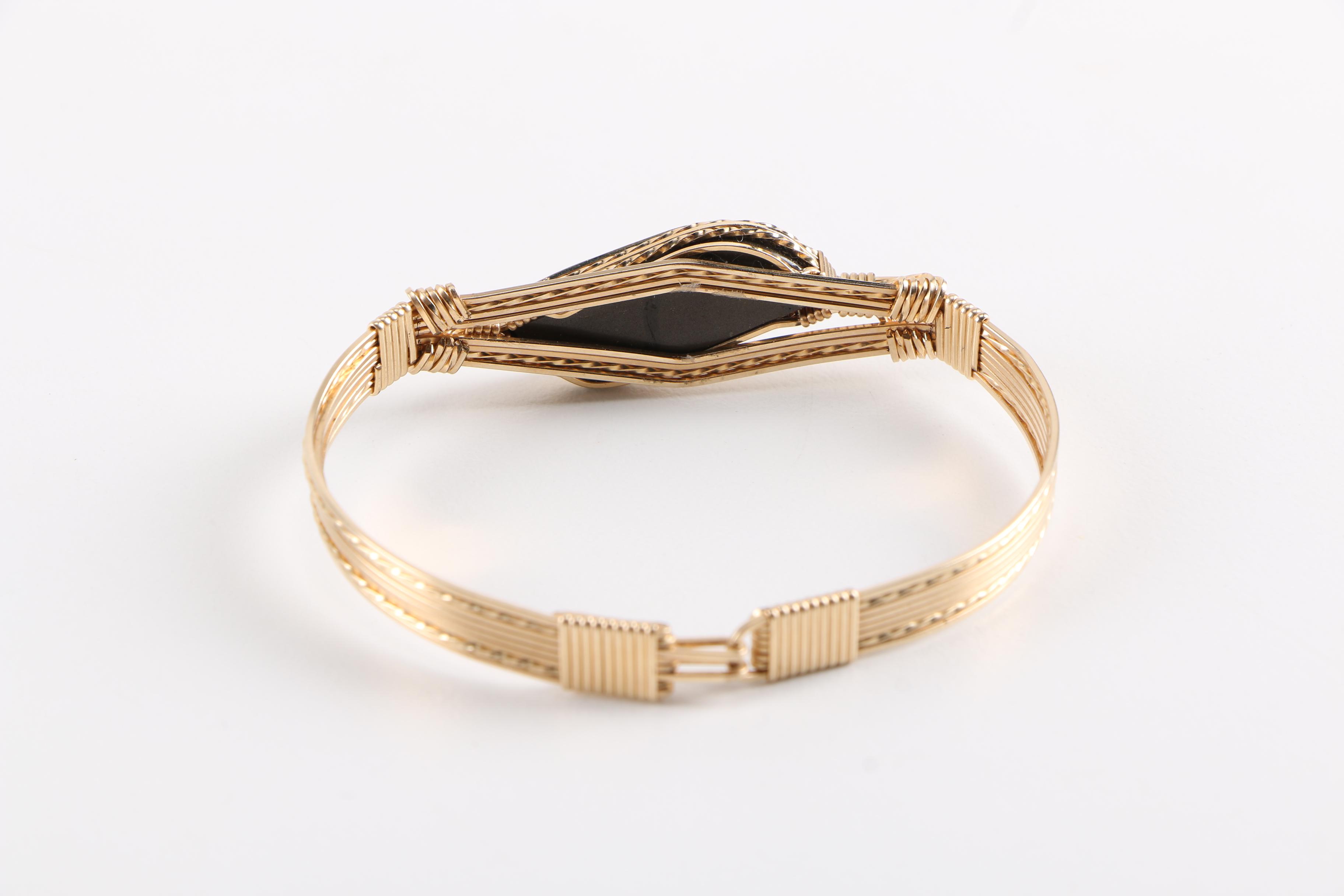 Beaded Necklace and Gold Tone Bracelet With Ammolite