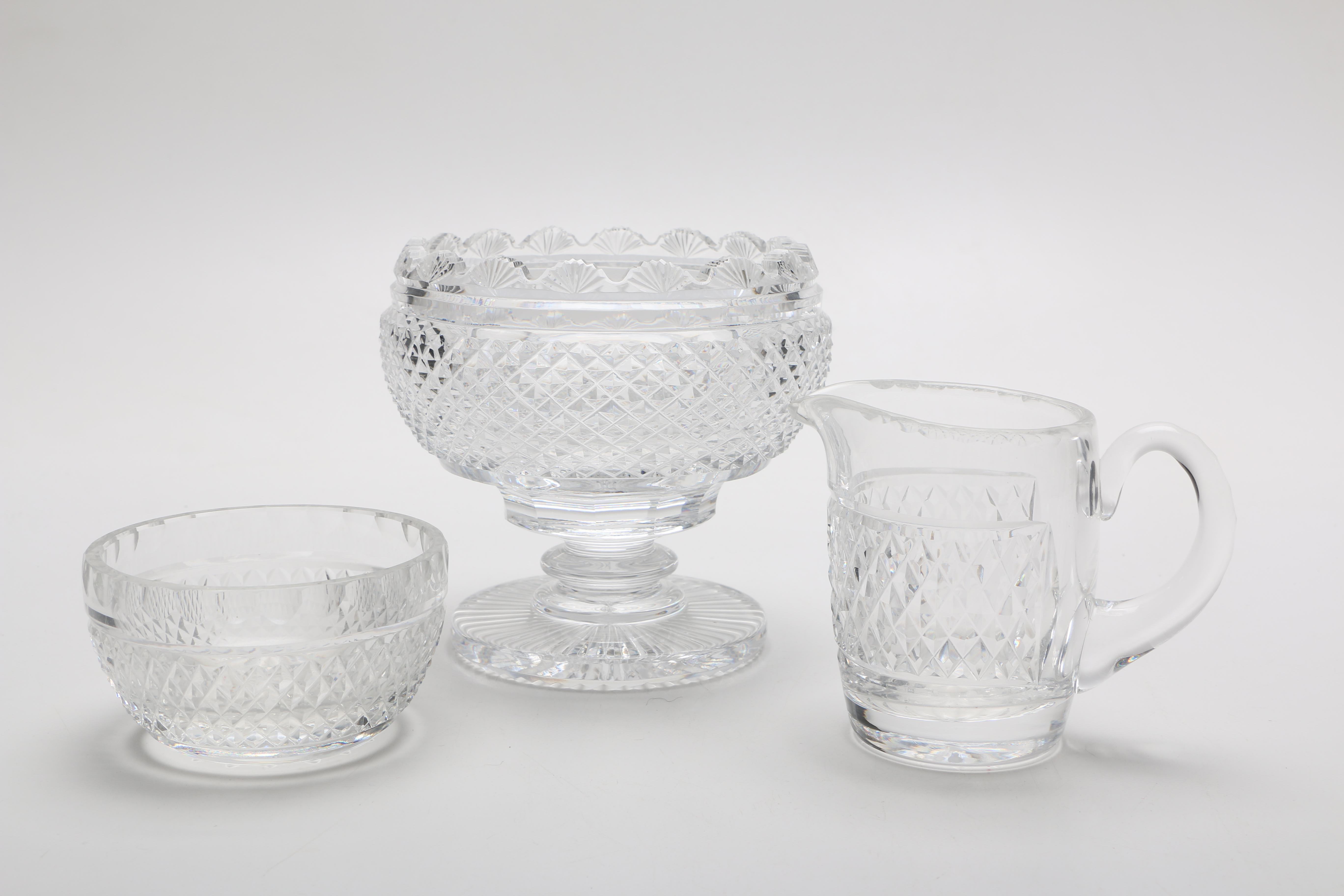 Waterford Crystal Pedestal Bowl and "Colleen" Pitcher and Bowl
