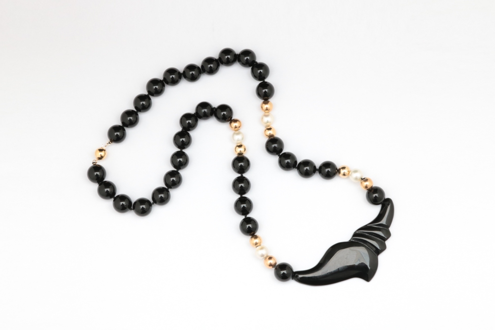 14K Gold, Chalcedony and  Akoya Pearl Necklace