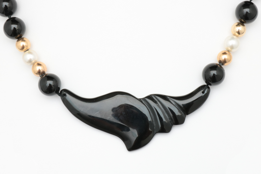 14K Gold, Chalcedony and  Akoya Pearl Necklace