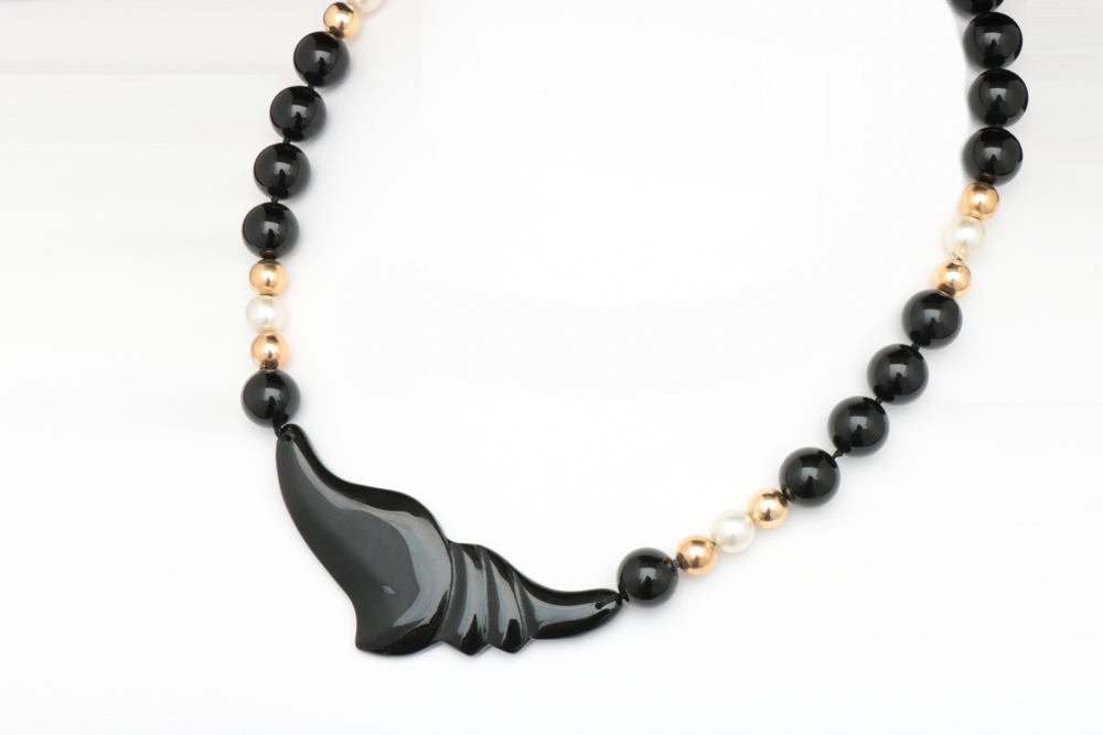 14K Gold, Chalcedony and  Akoya Pearl Necklace