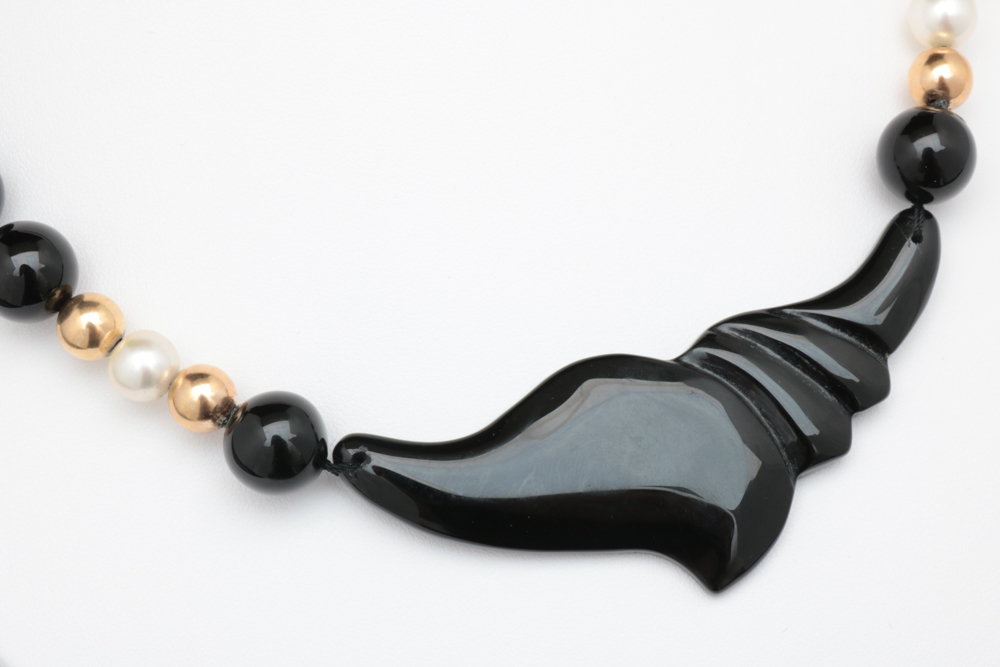 14K Gold, Chalcedony and  Akoya Pearl Necklace