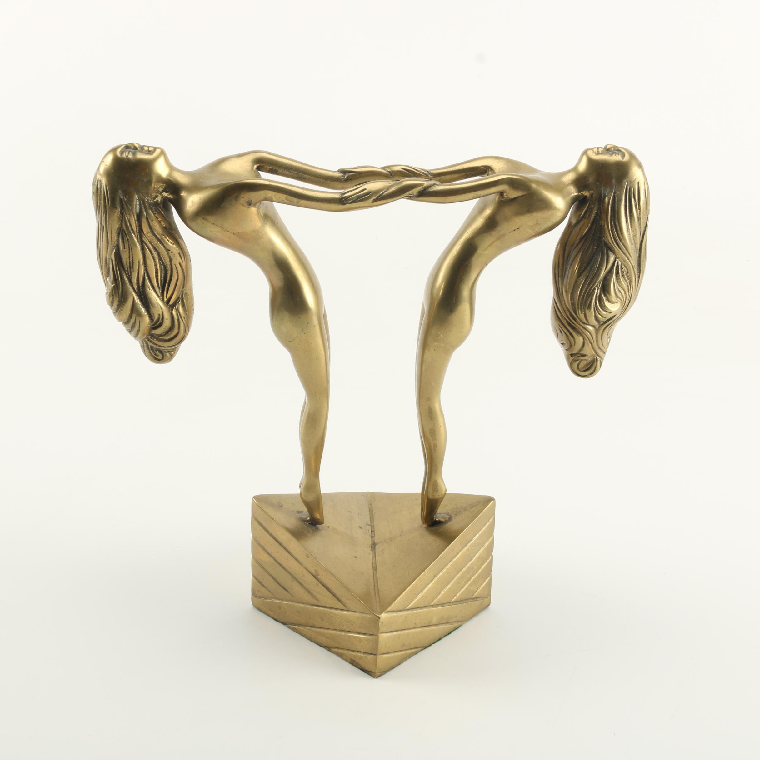 Art Deco Style Brass Statue of Women