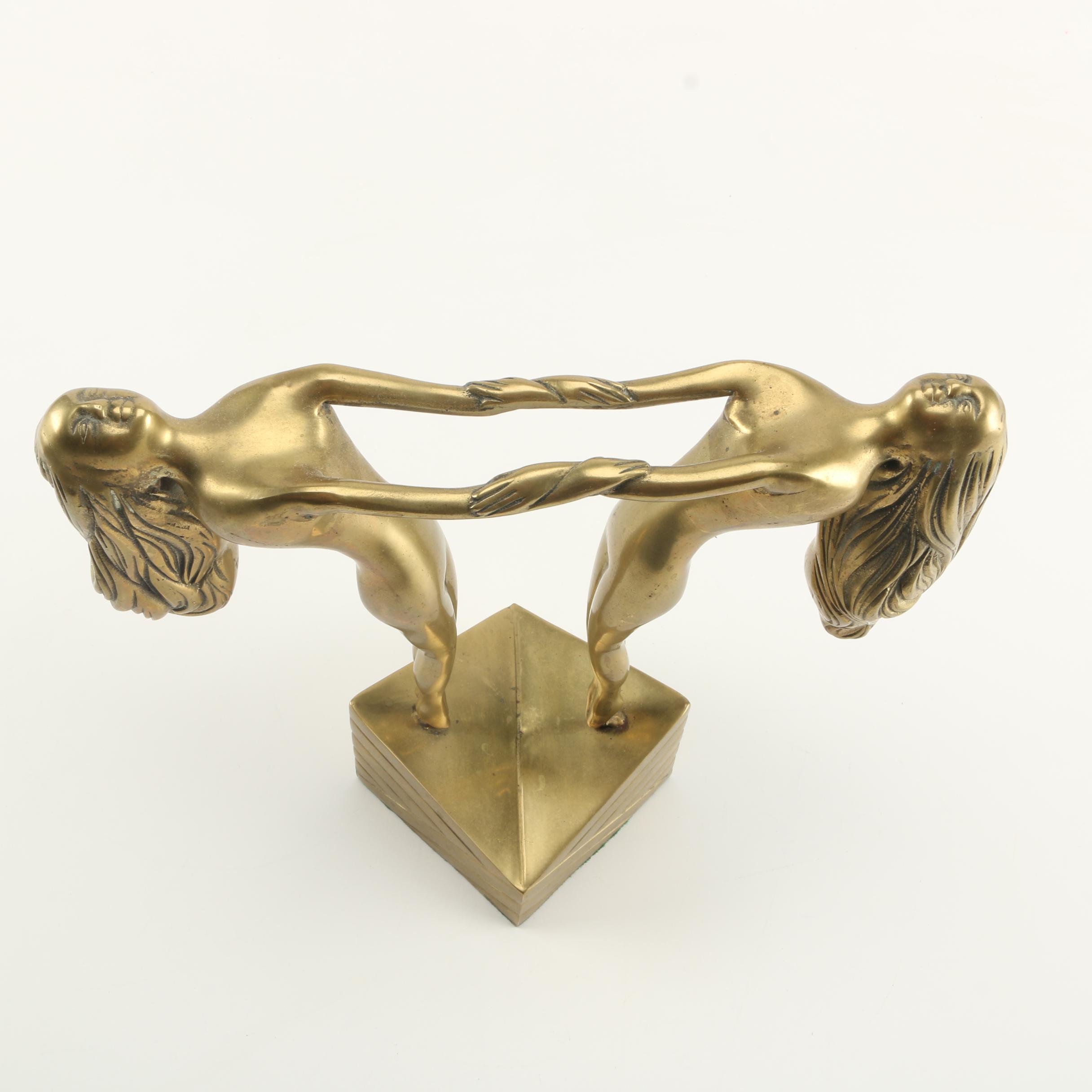 Art Deco Style Brass Statue of Women