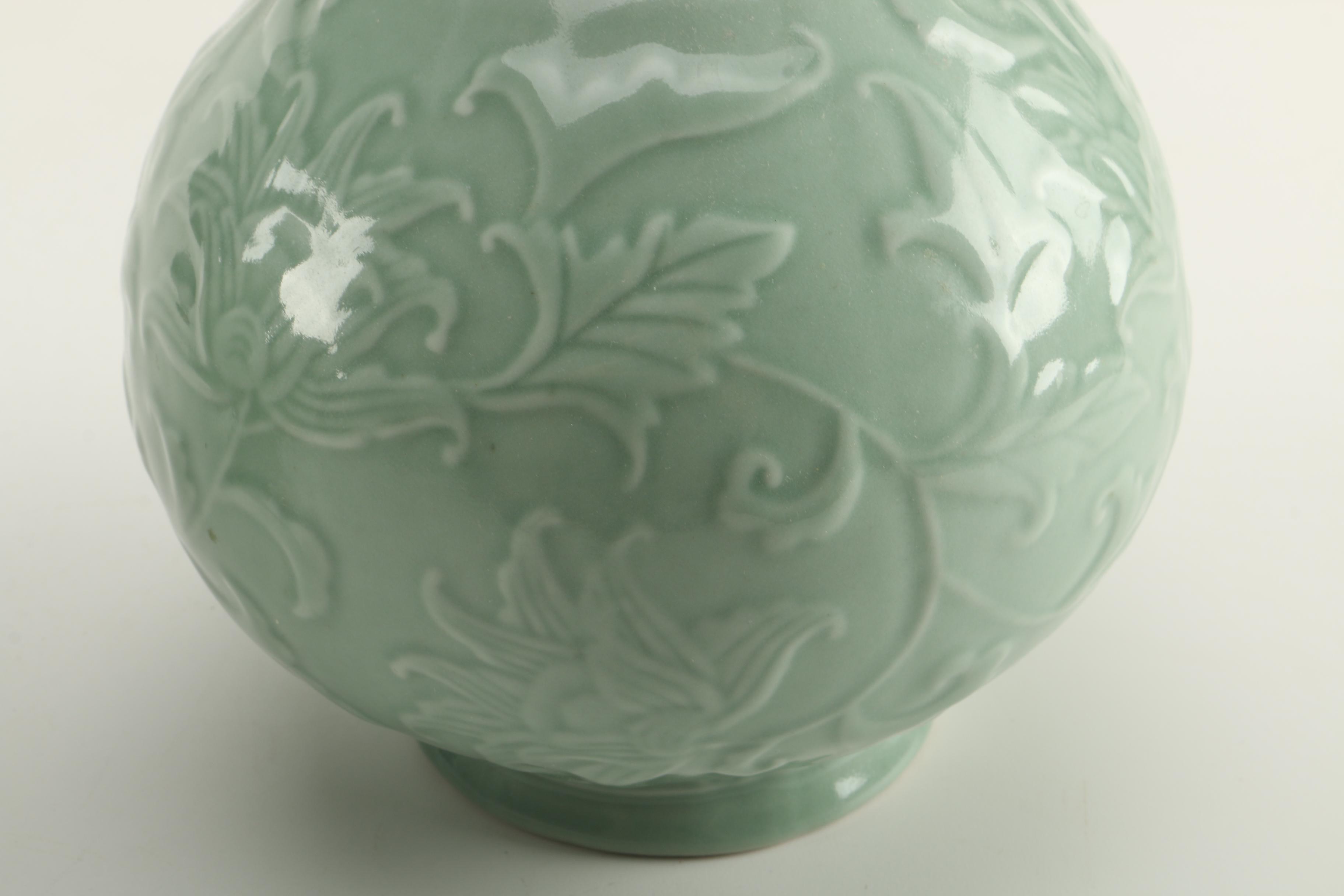Two Celadon Green Ceramic Urns