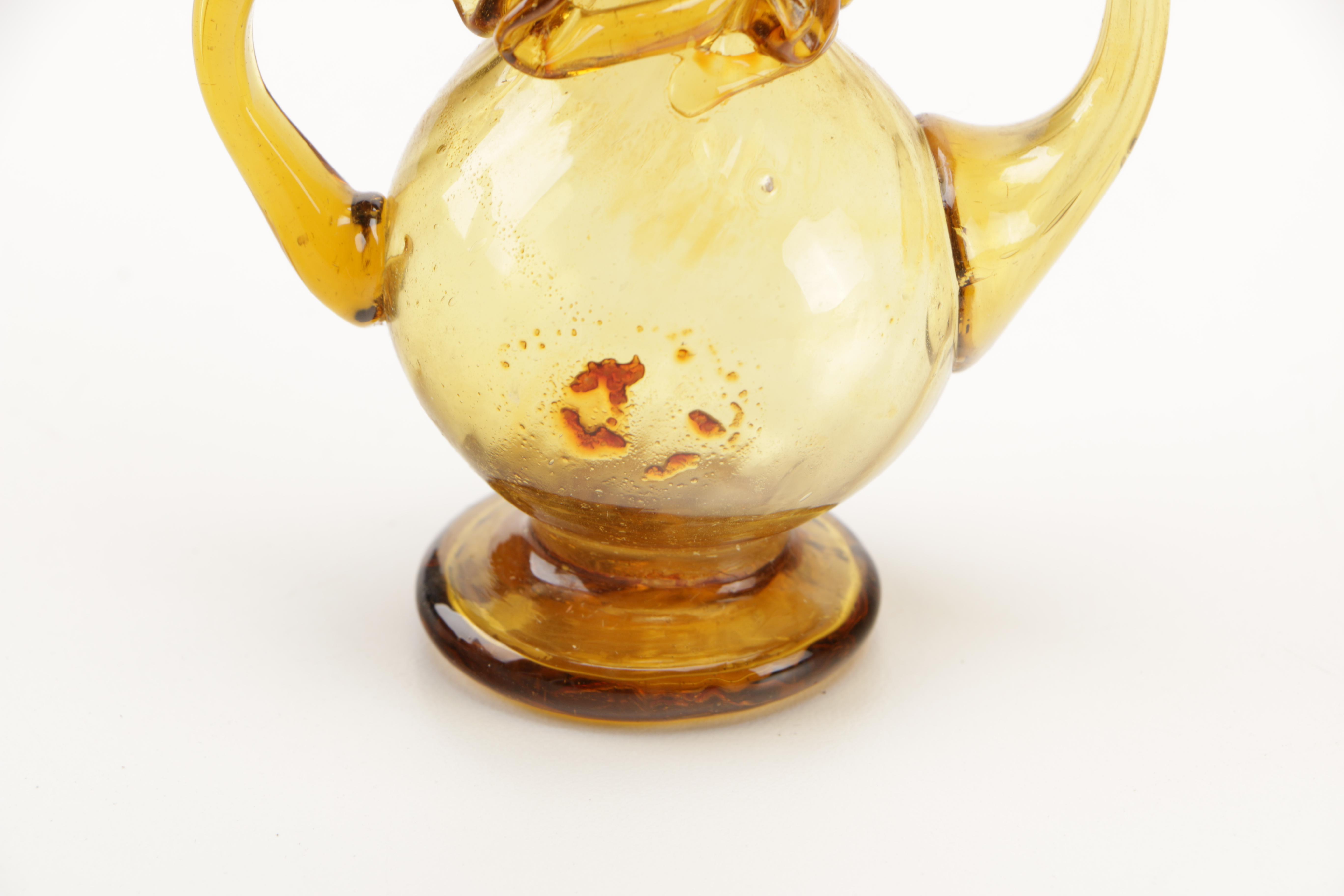 Indo-Persian Style Amber Glasses and Pitcher Set With Gold Tone Platter