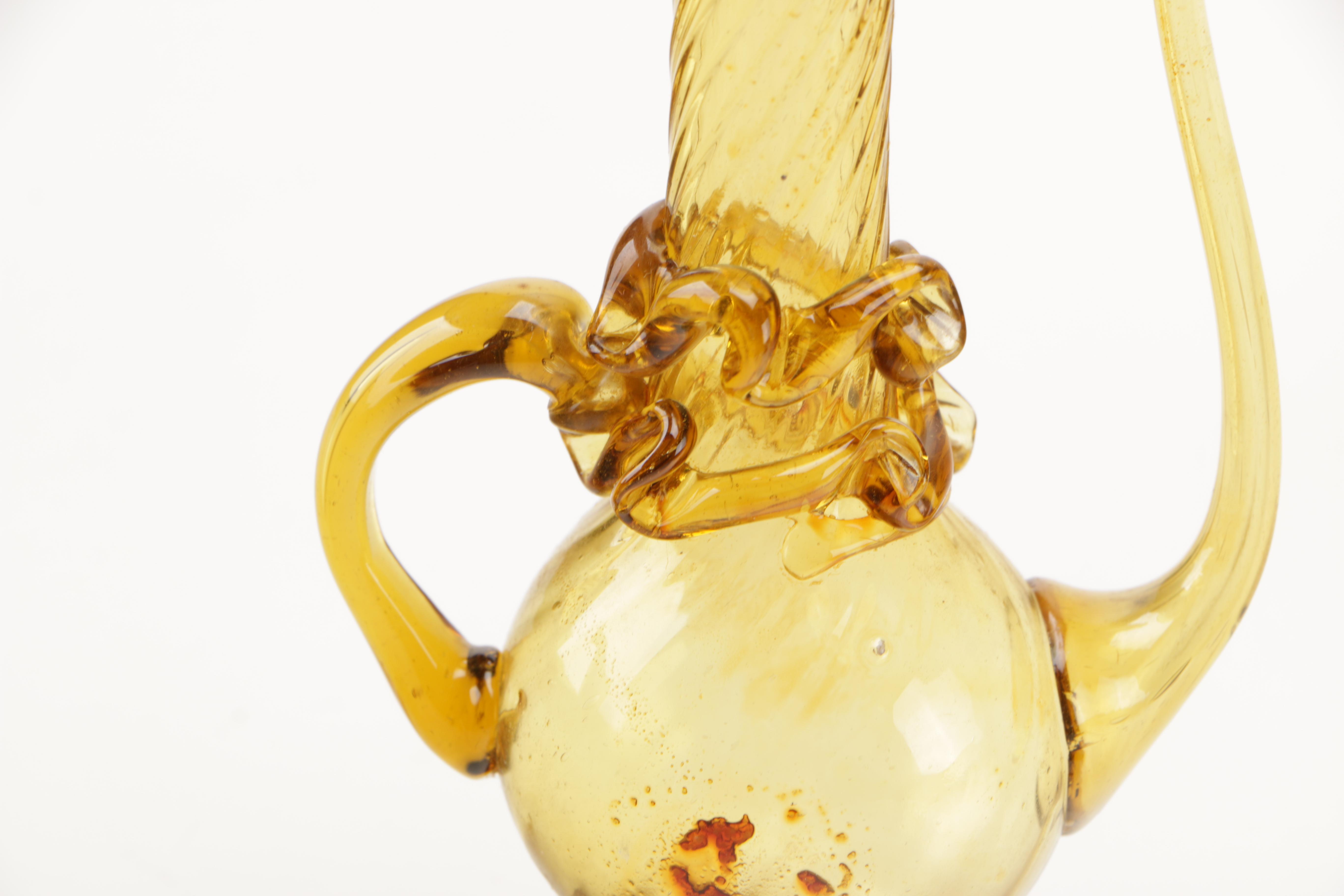 Indo-Persian Style Amber Glasses and Pitcher Set With Gold Tone Platter