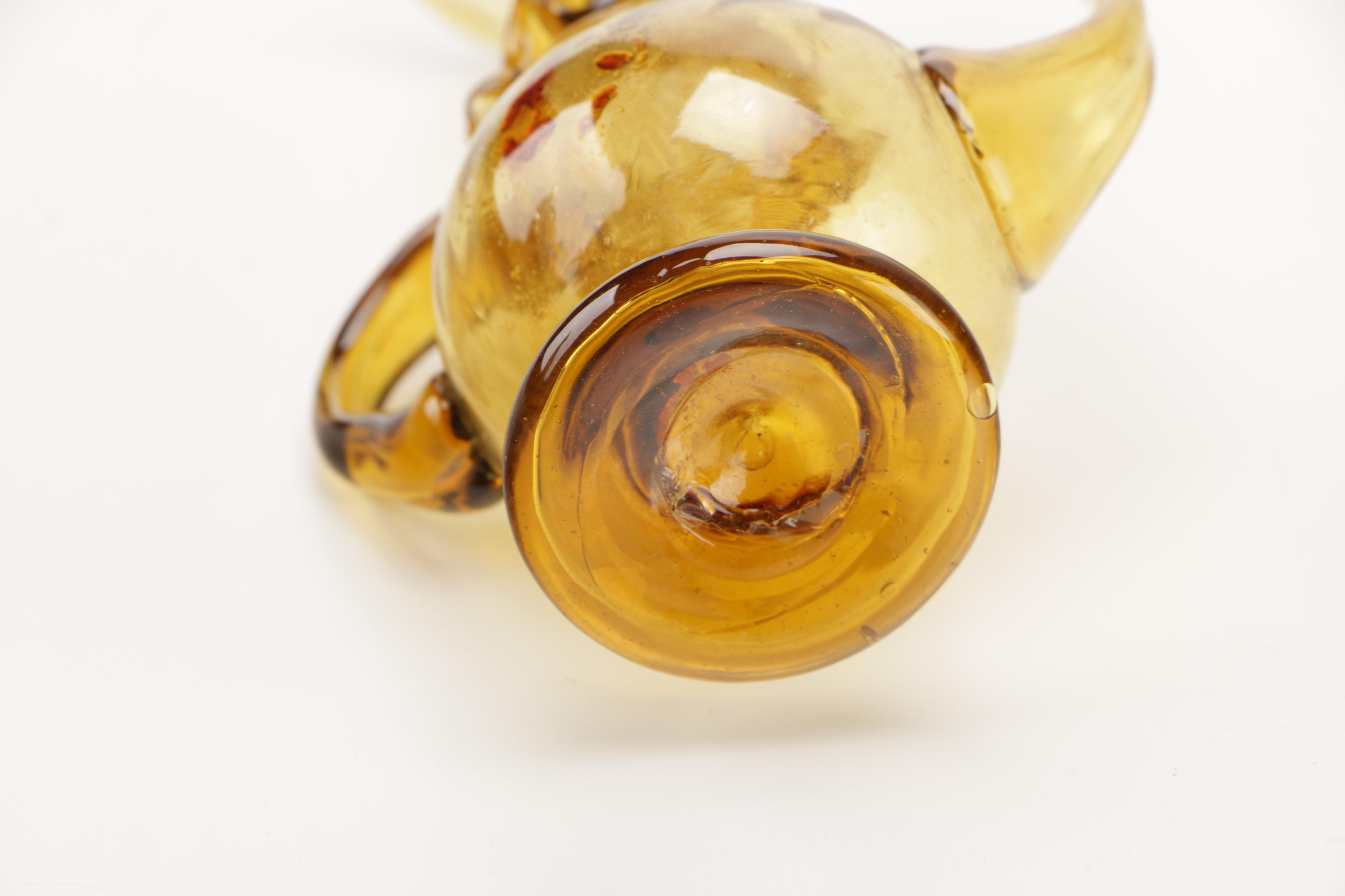 Indo-Persian Style Amber Glasses and Pitcher Set With Gold Tone Platter