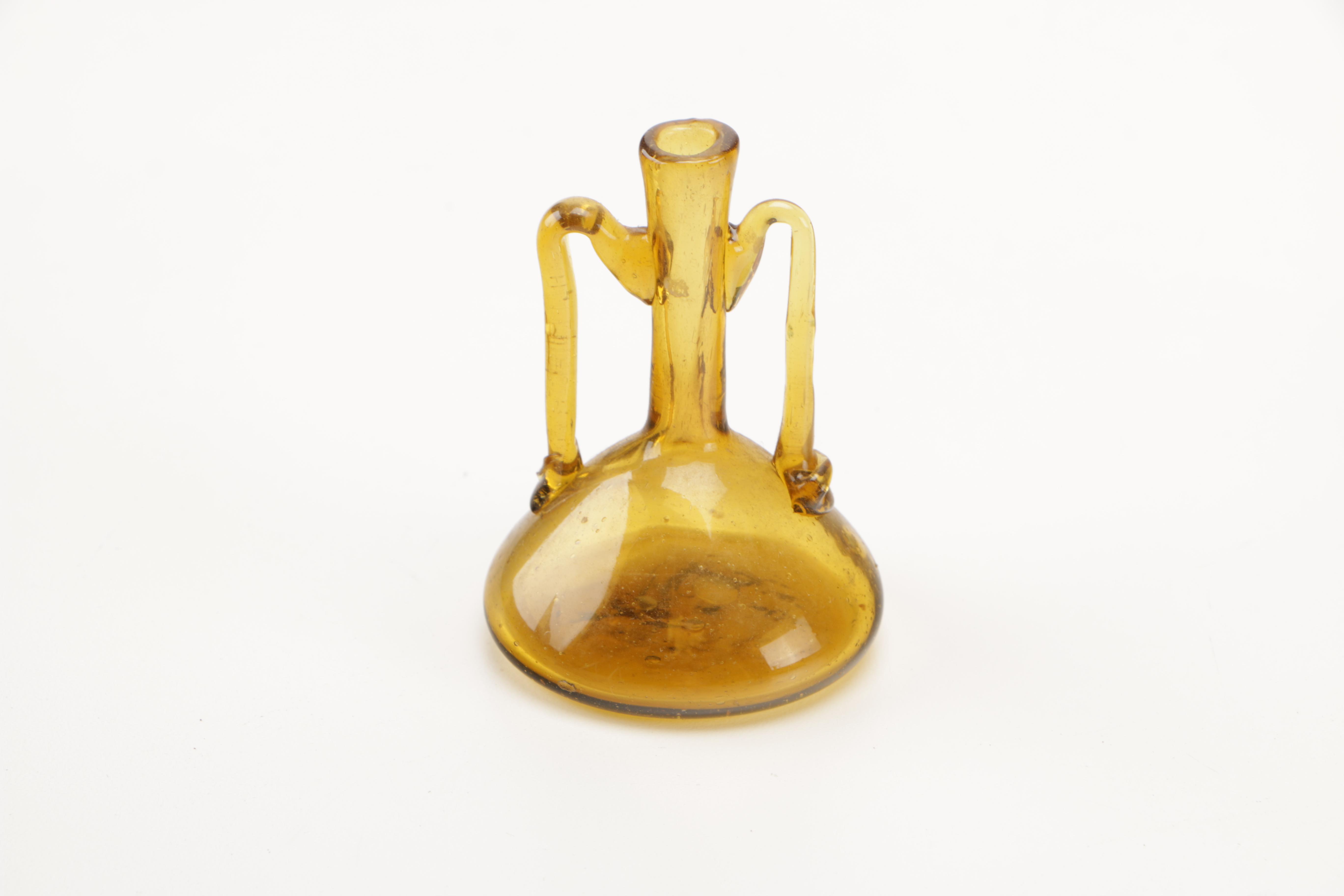 Indo-Persian Style Amber Glasses and Pitcher Set With Gold Tone Platter