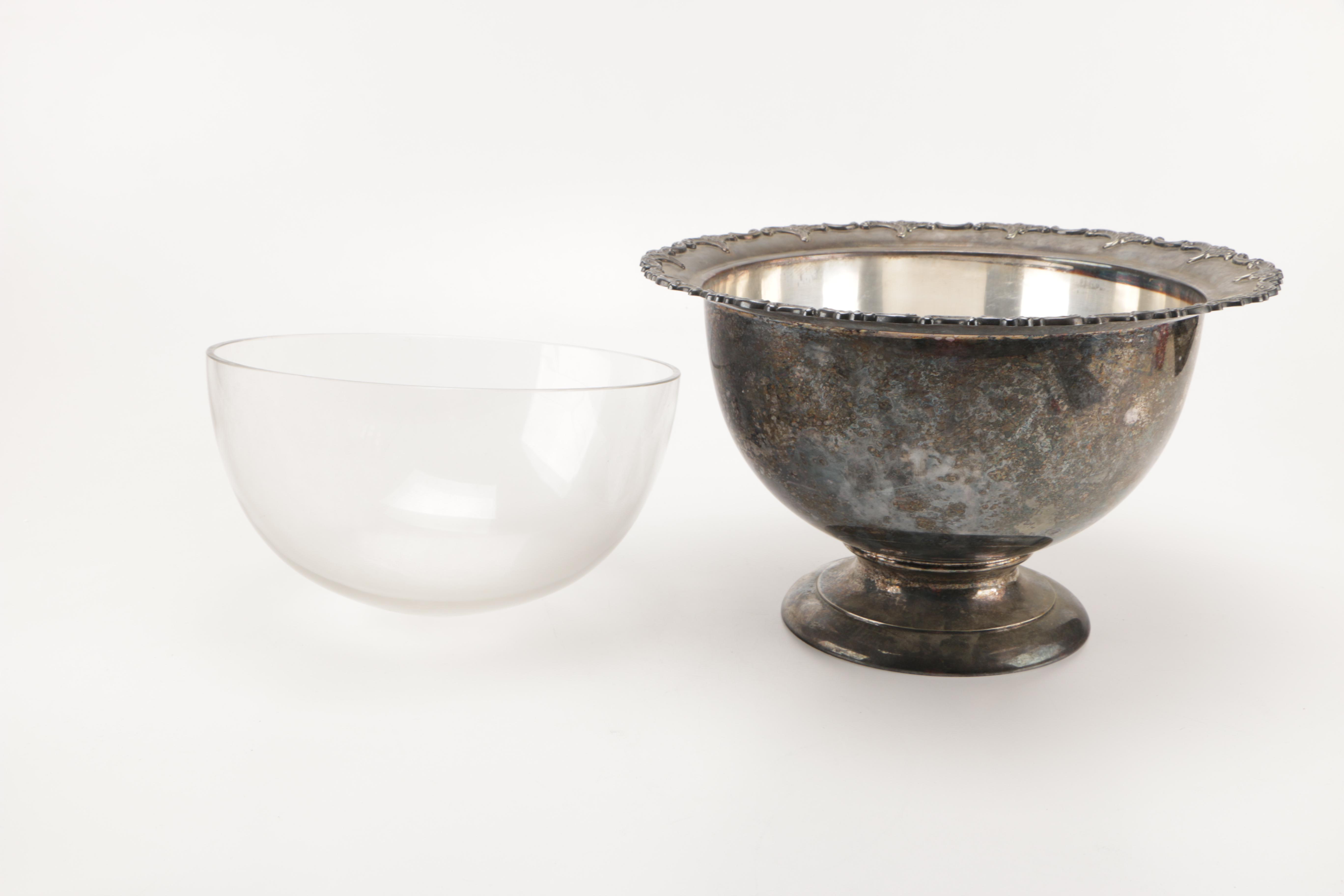 Silver-Plated Ladle and Punch Bowl with Glass Insert