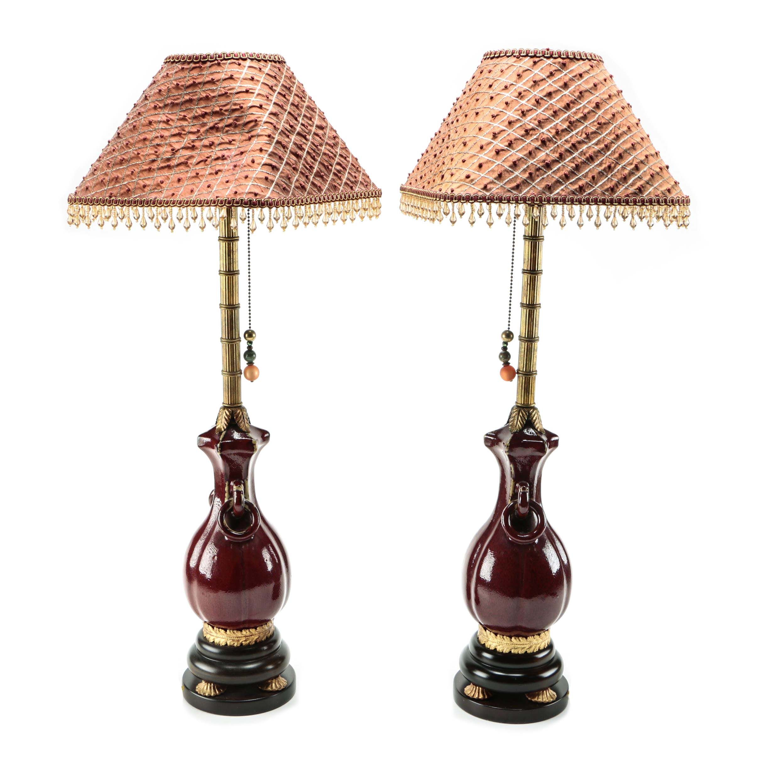 Ceramic Maroon Table Lamps with Shades