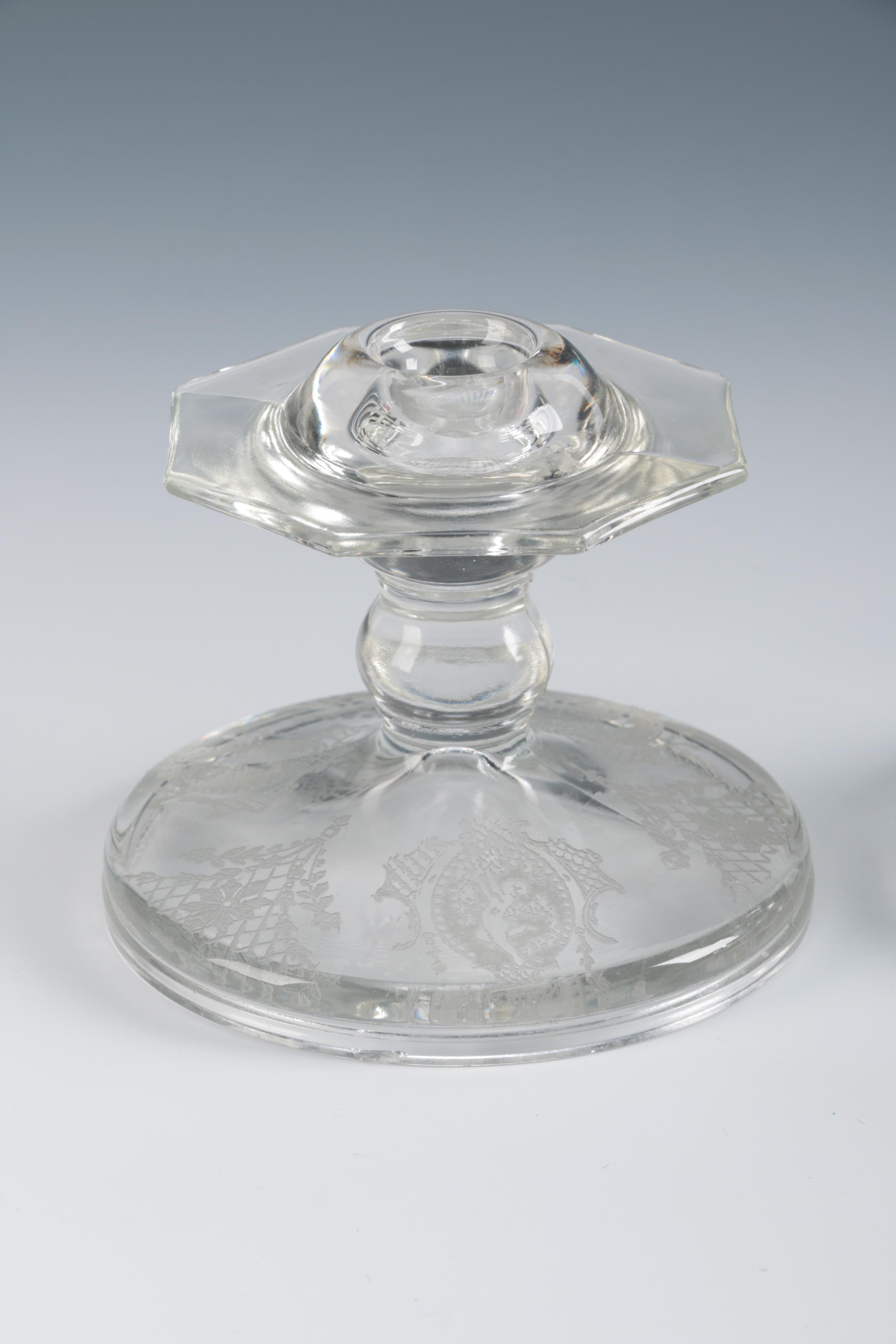 Antique Etched Glass Candlesticks with Angel Motifs