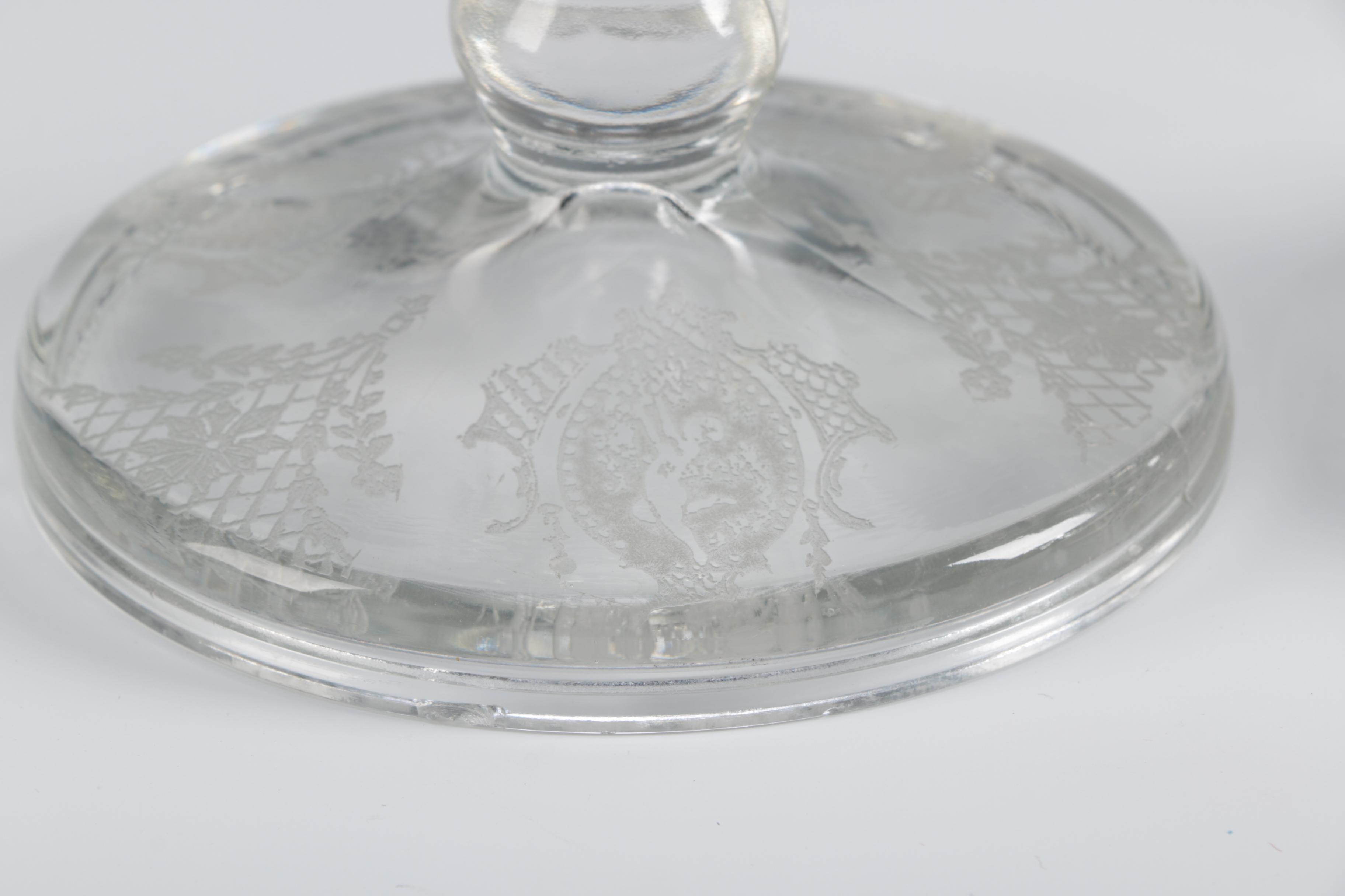 Antique Etched Glass Candlesticks with Angel Motifs