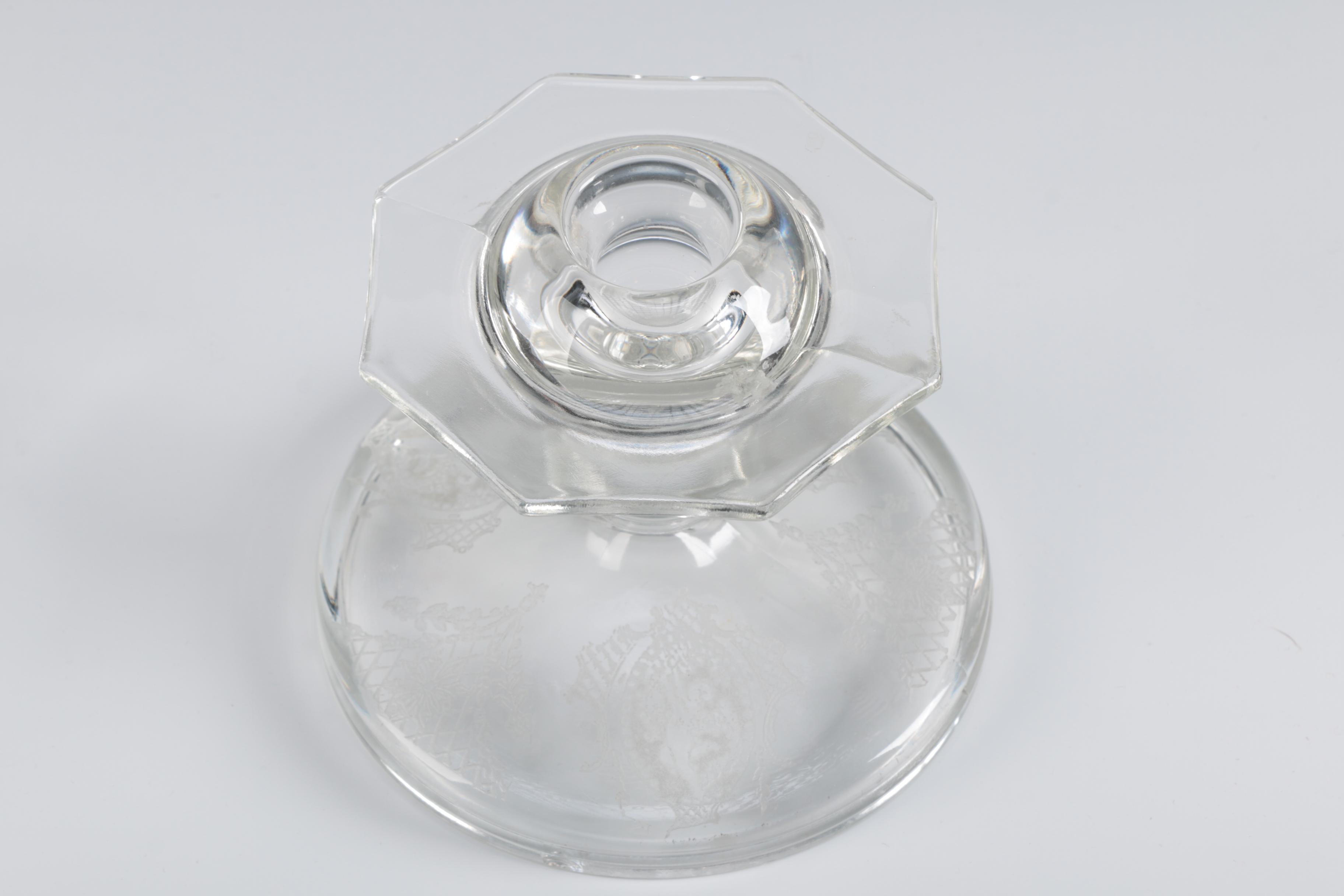 Antique Etched Glass Candlesticks with Angel Motifs