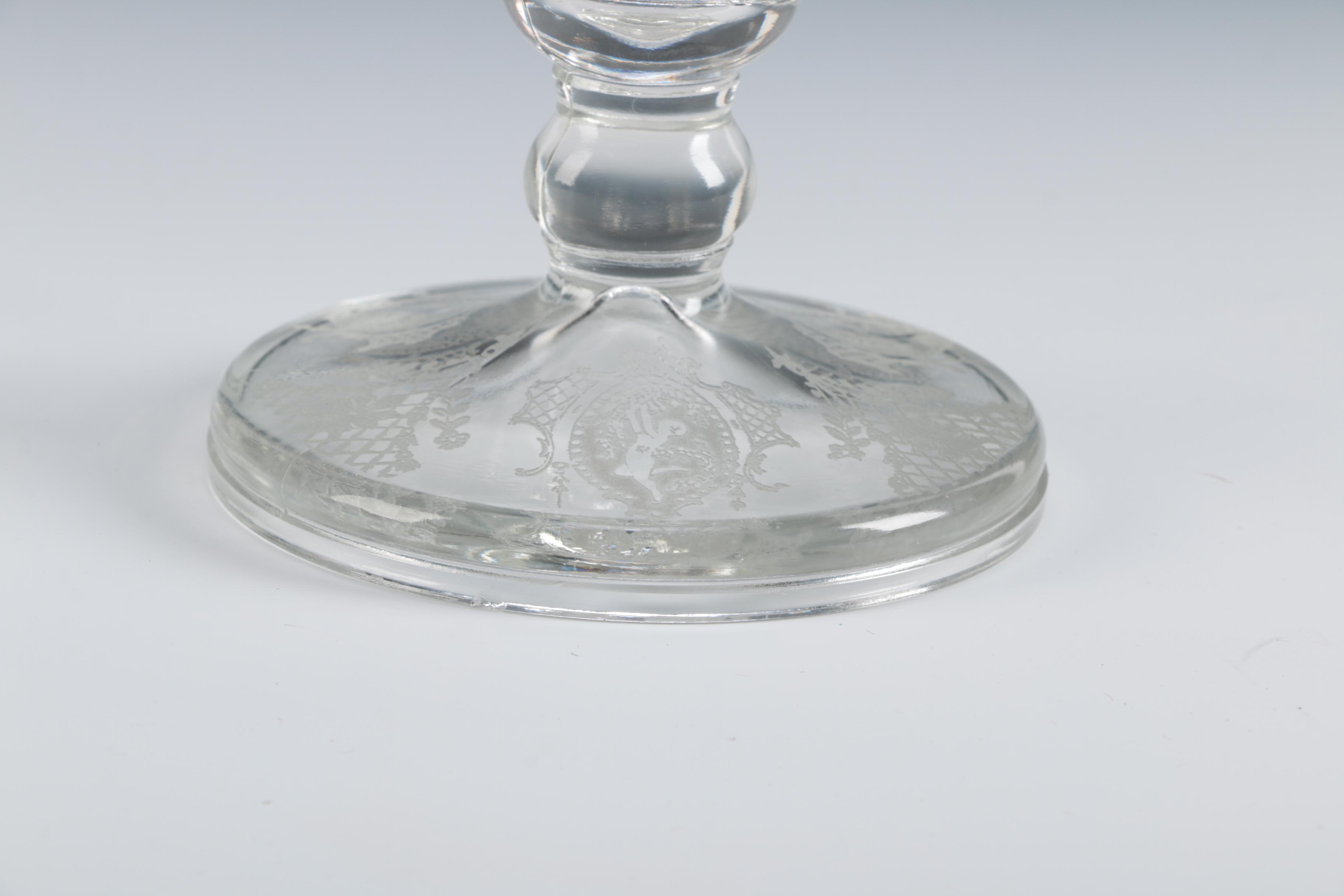 Antique Etched Glass Candlesticks with Angel Motifs