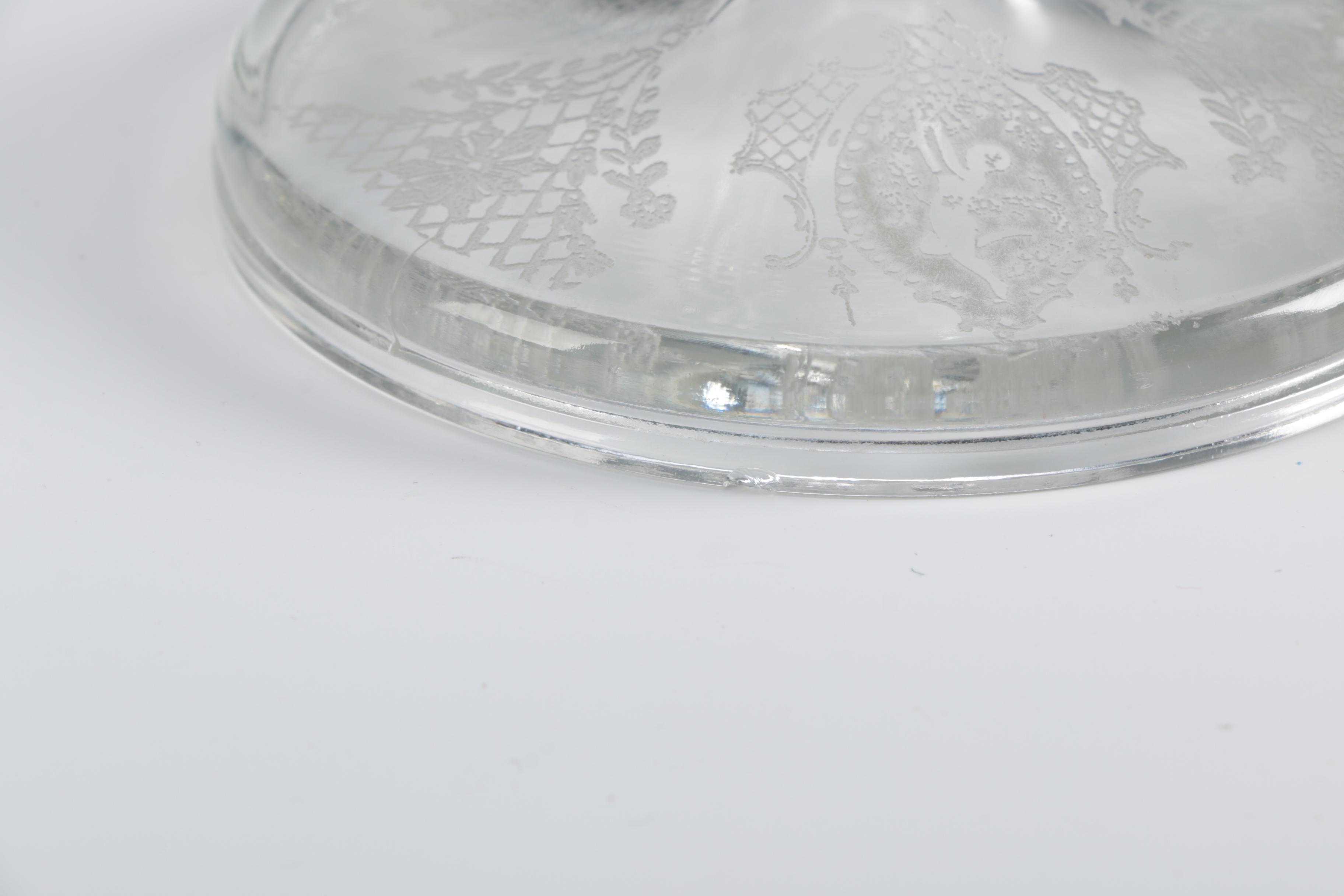 Antique Etched Glass Candlesticks with Angel Motifs