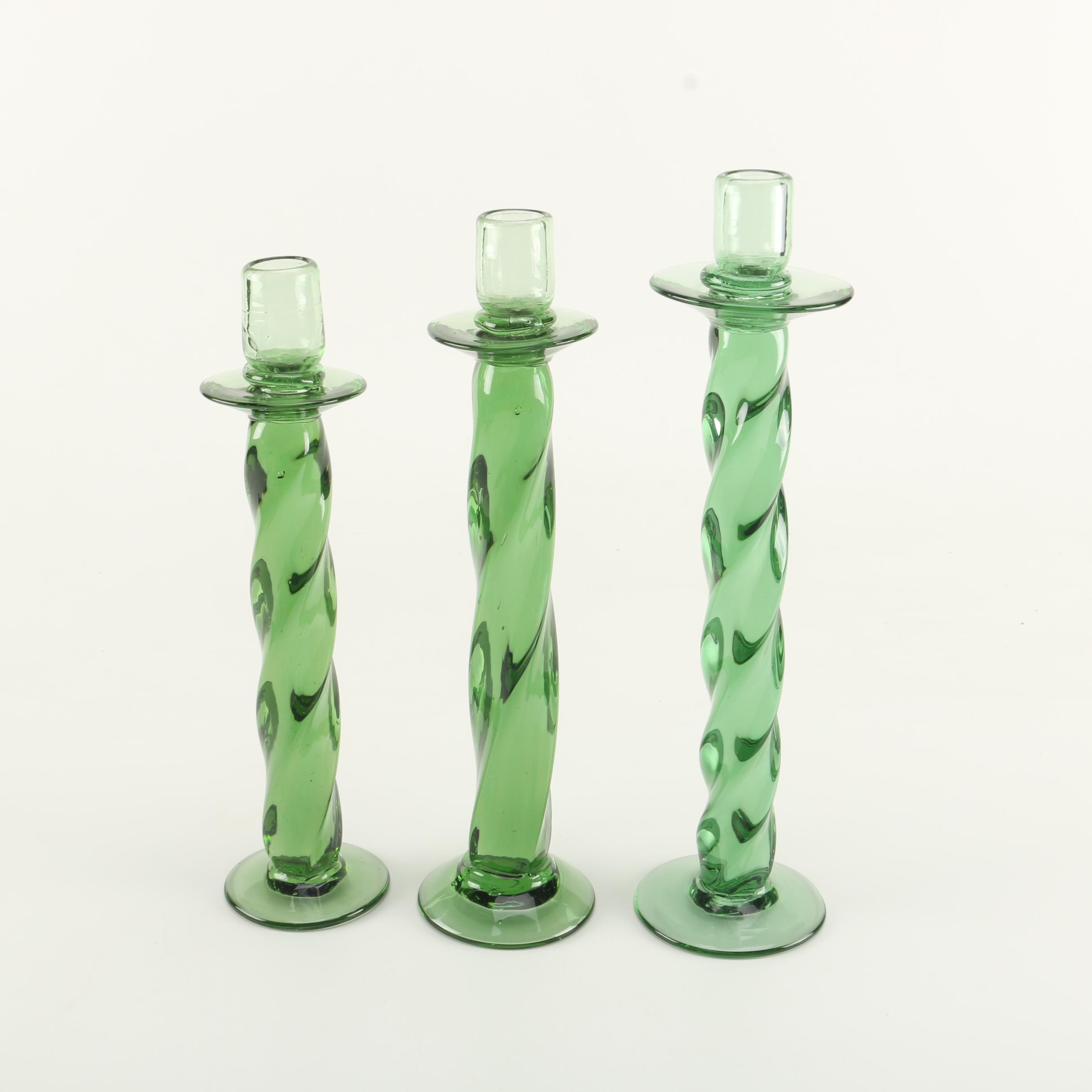 Green Glass Candlesticks