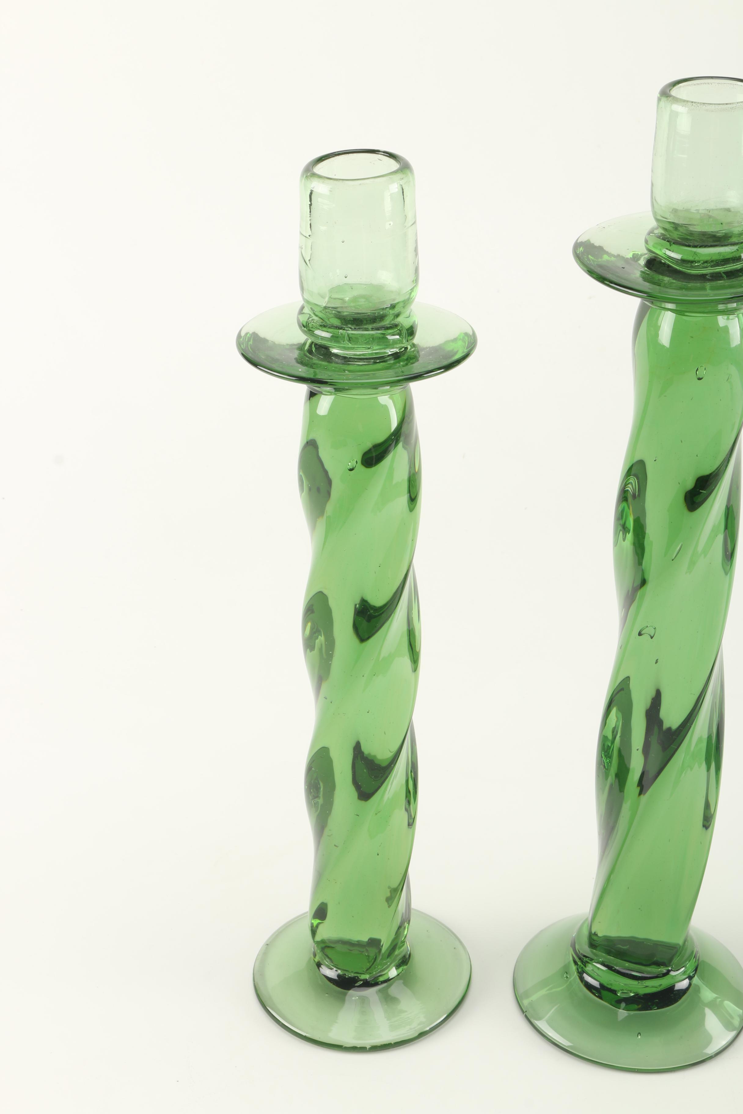 Green Glass Candlesticks