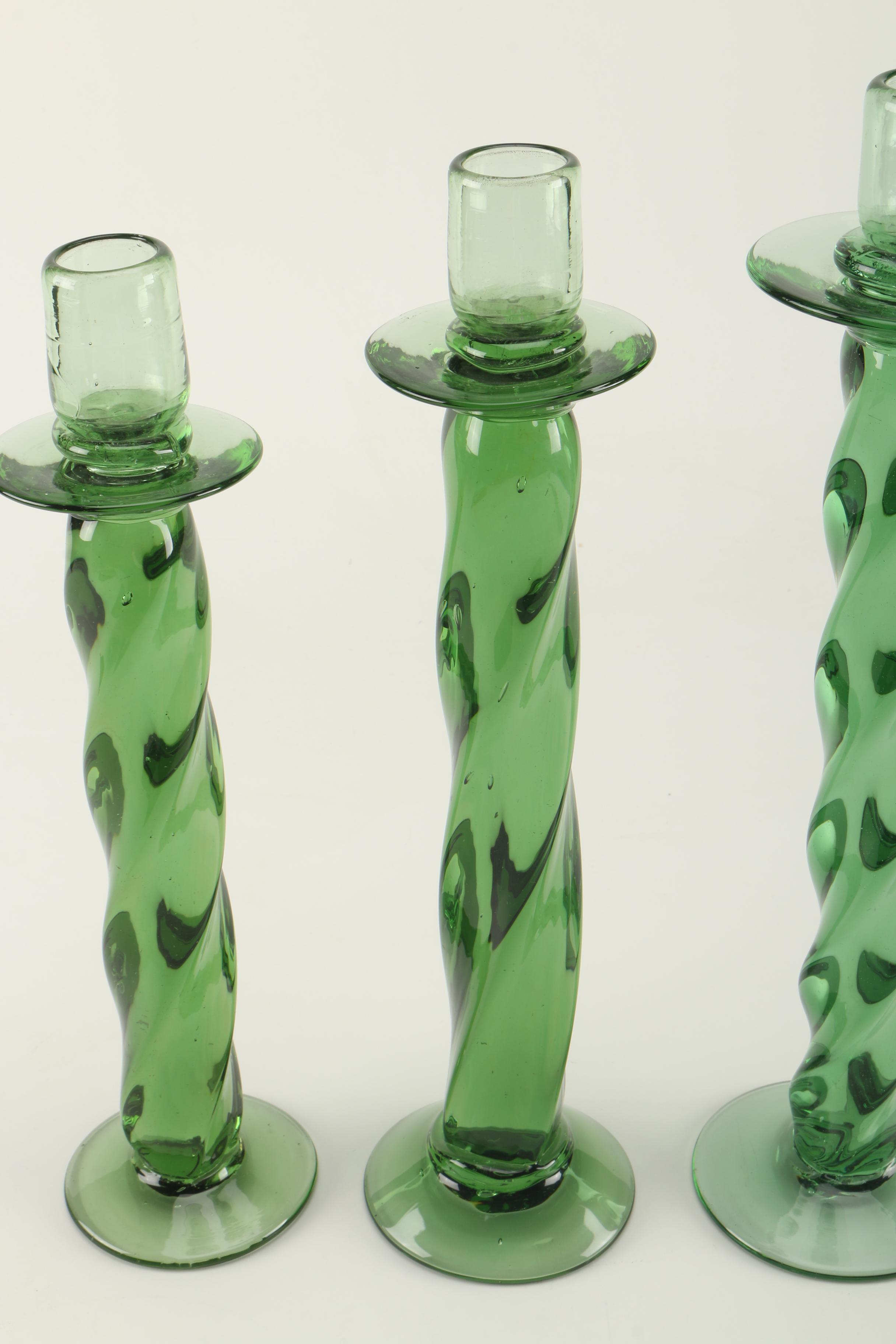 Green Glass Candlesticks