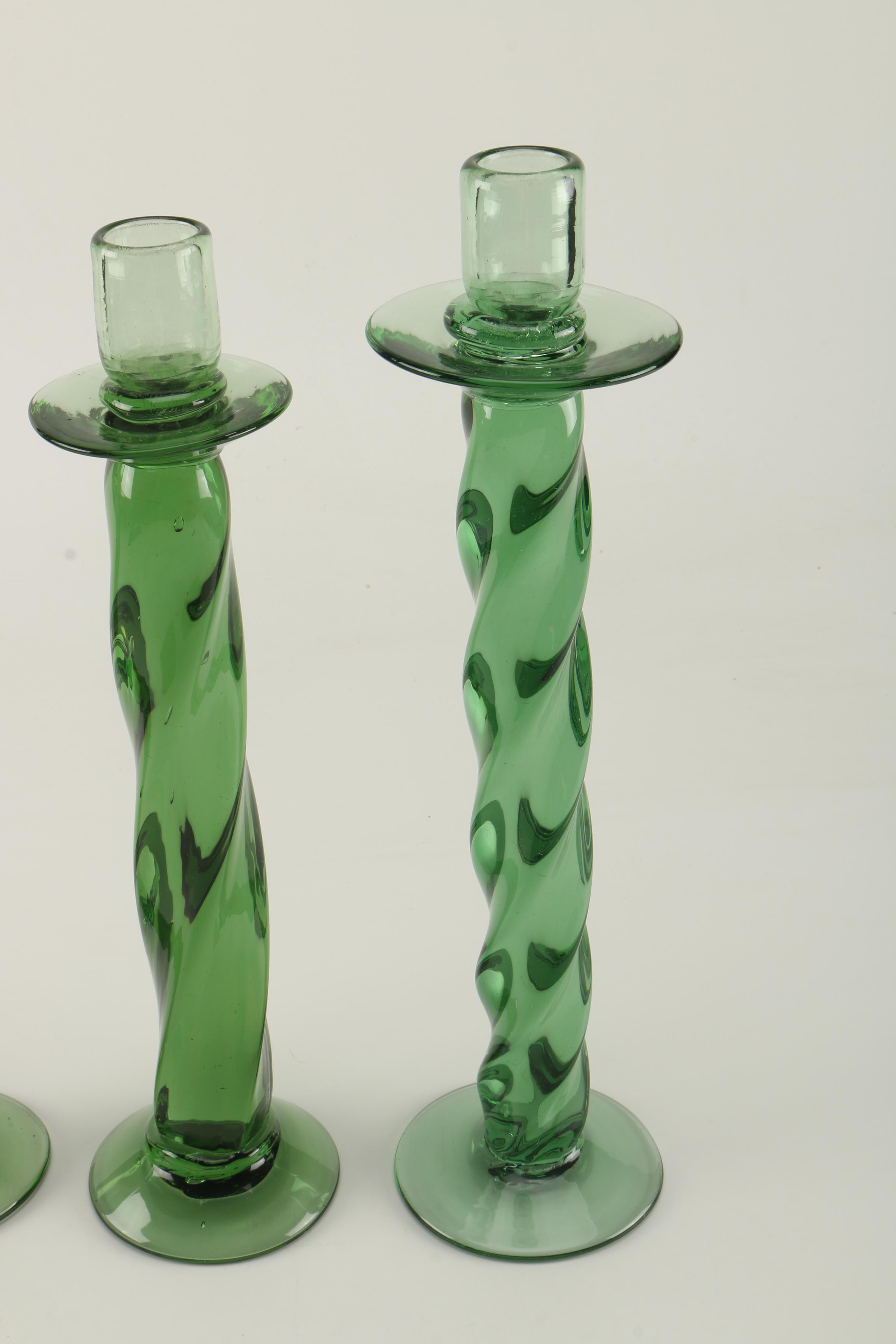 Green Glass Candlesticks