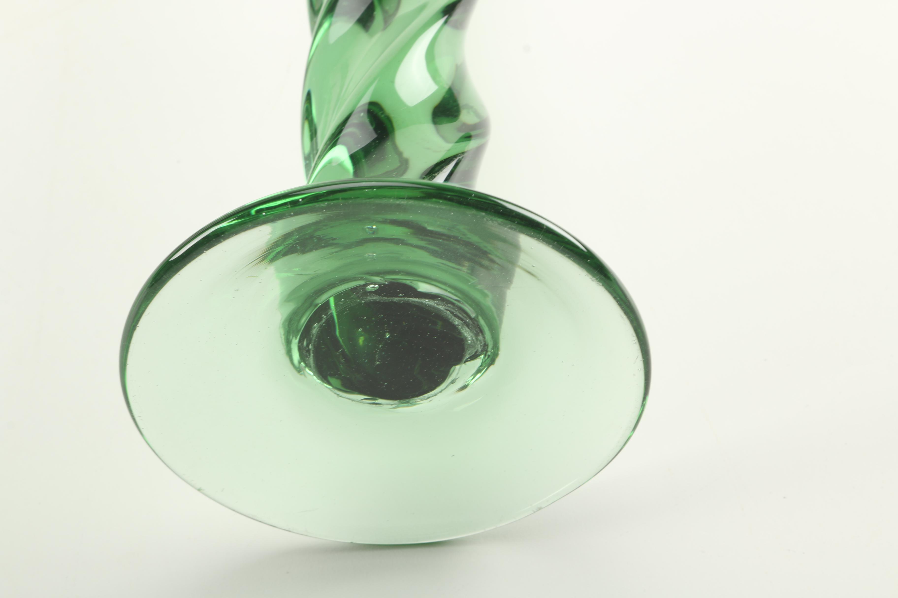 Green Glass Candlesticks