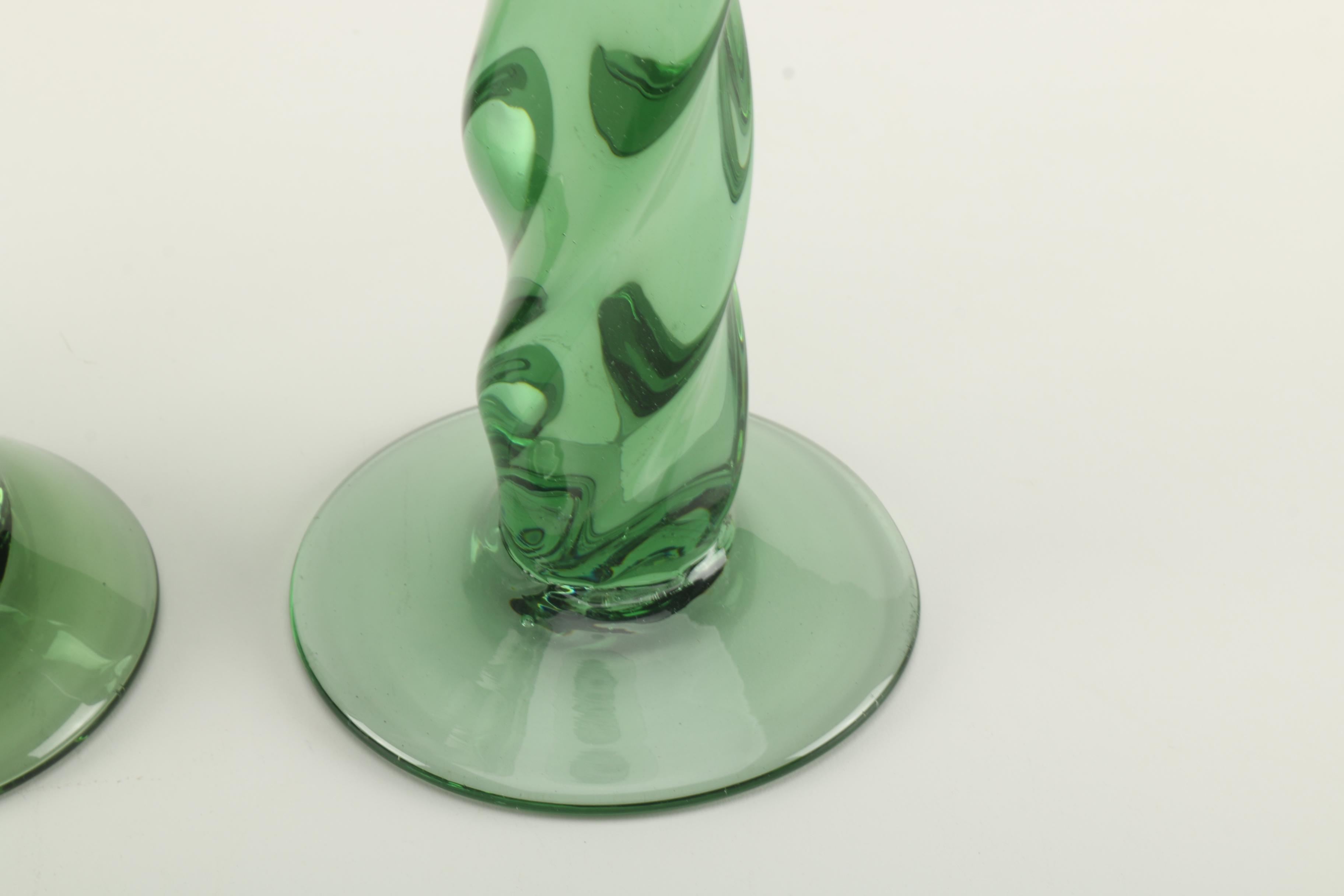Green Glass Candlesticks