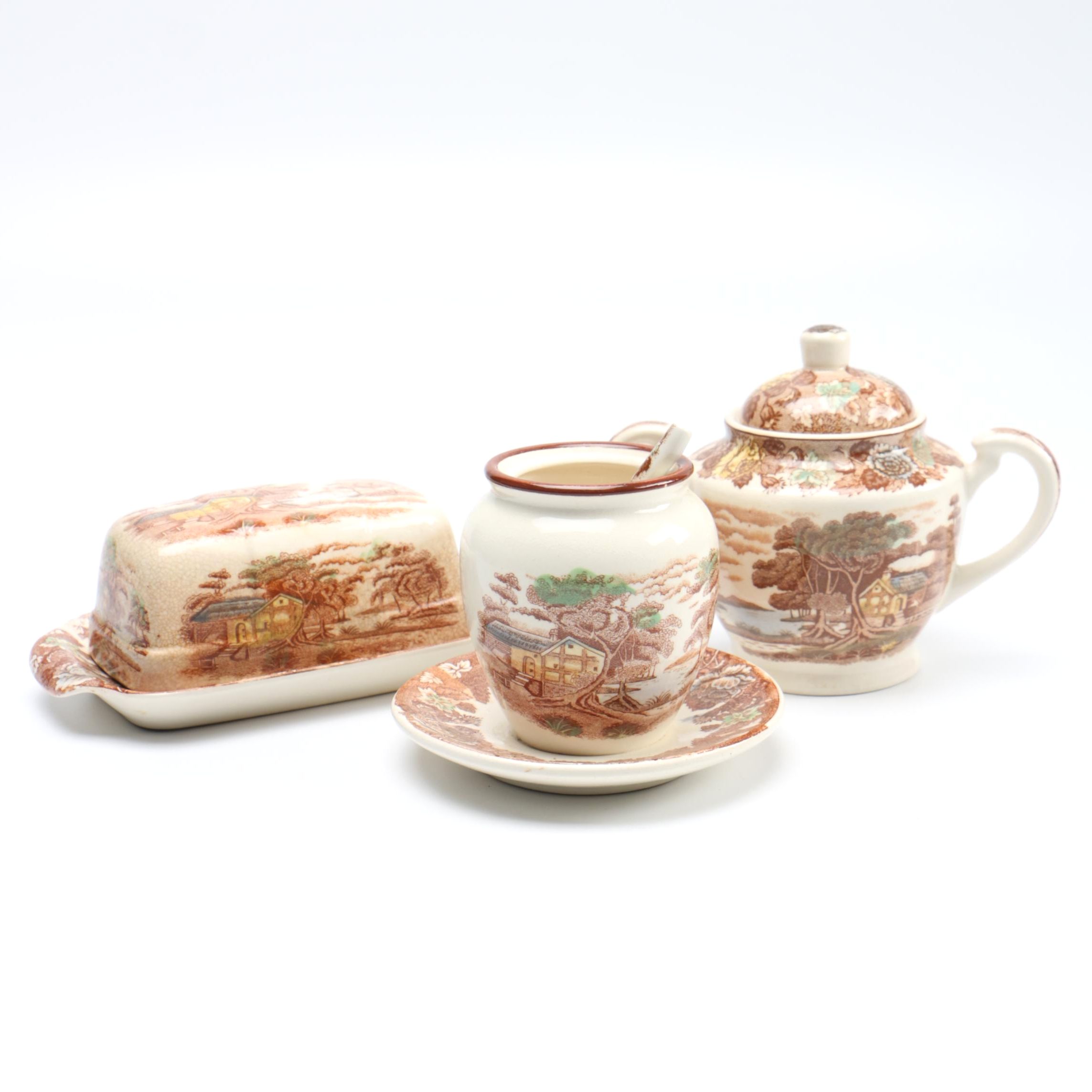 Mid Century Nasco "Mountain Wood-Land" Transfer Printed Tableware
