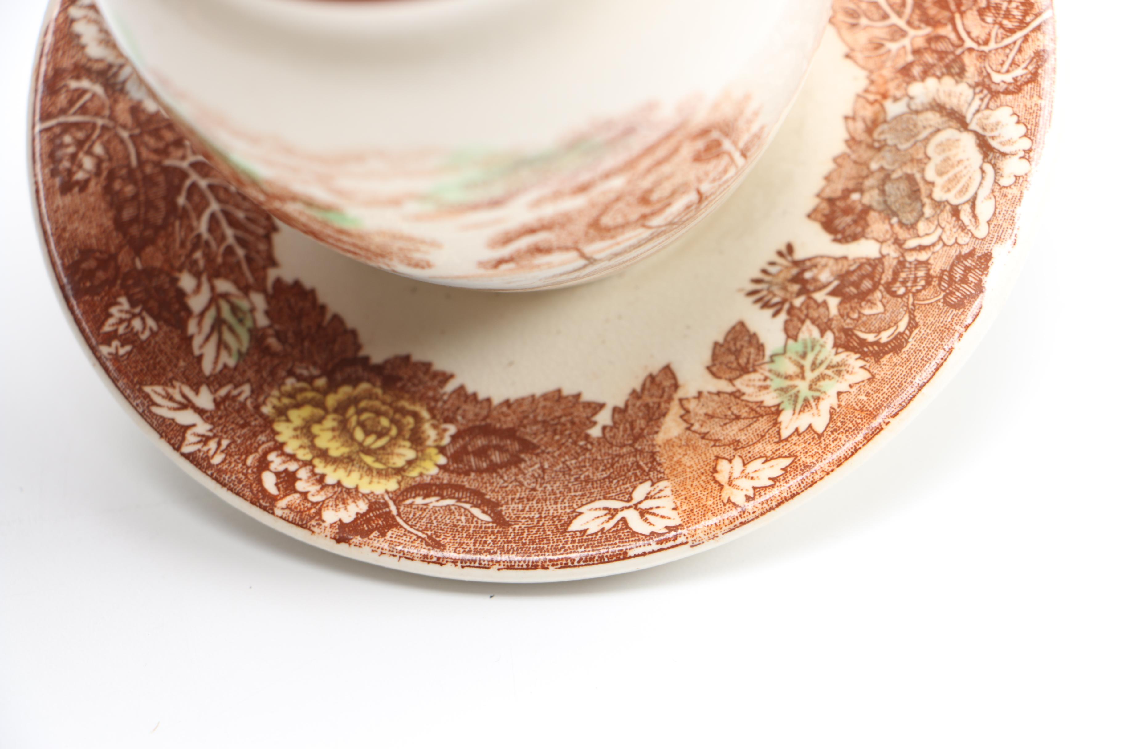 Mid Century Nasco "Mountain Wood-Land" Transfer Printed Tableware