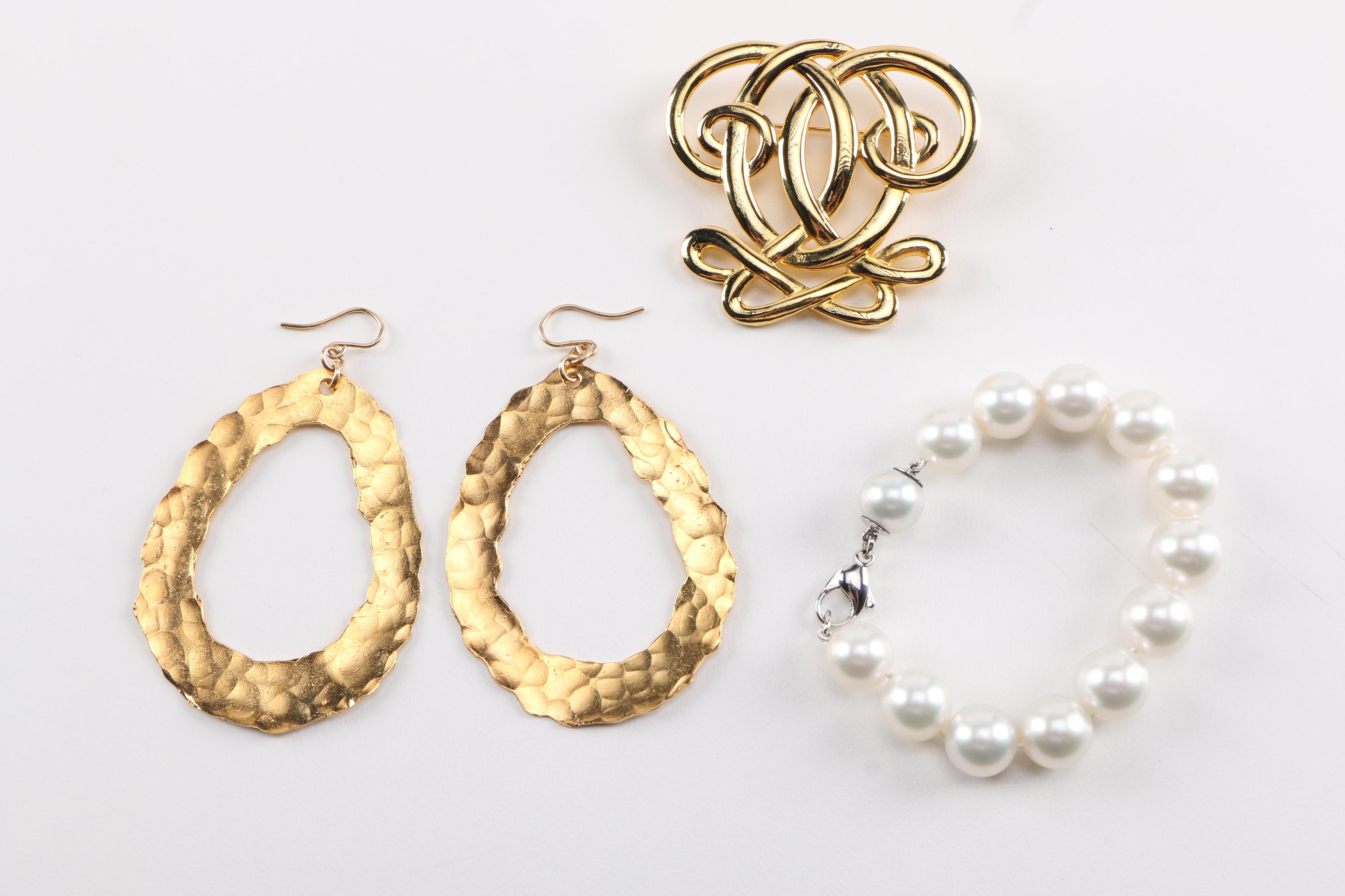 Gold Tone Designer Costume Jewelry Including Kenneth Jay Lane and Princess Marcella Borghese