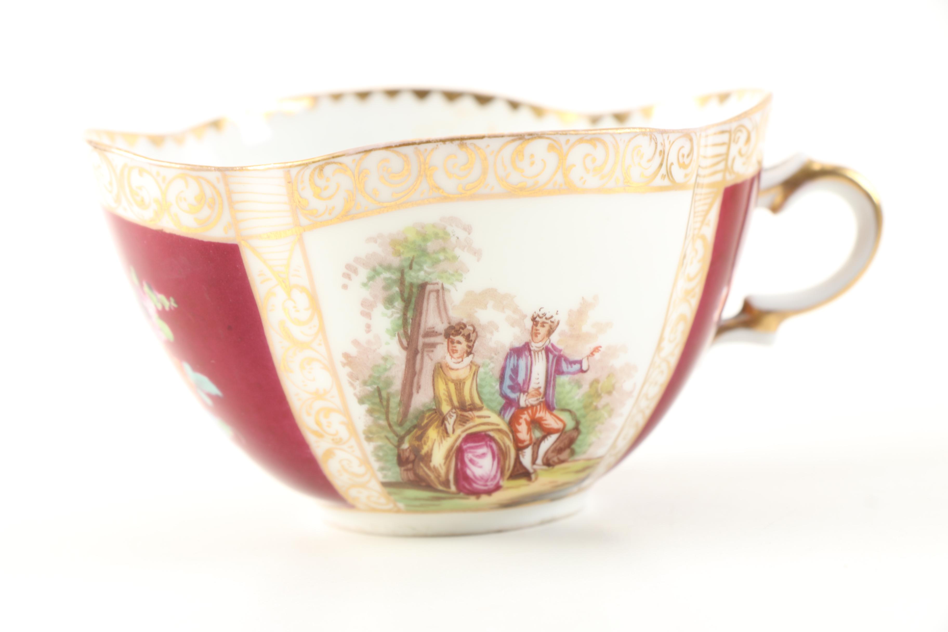 Antique Richard Klemm Porcelain Teacups and Saucers