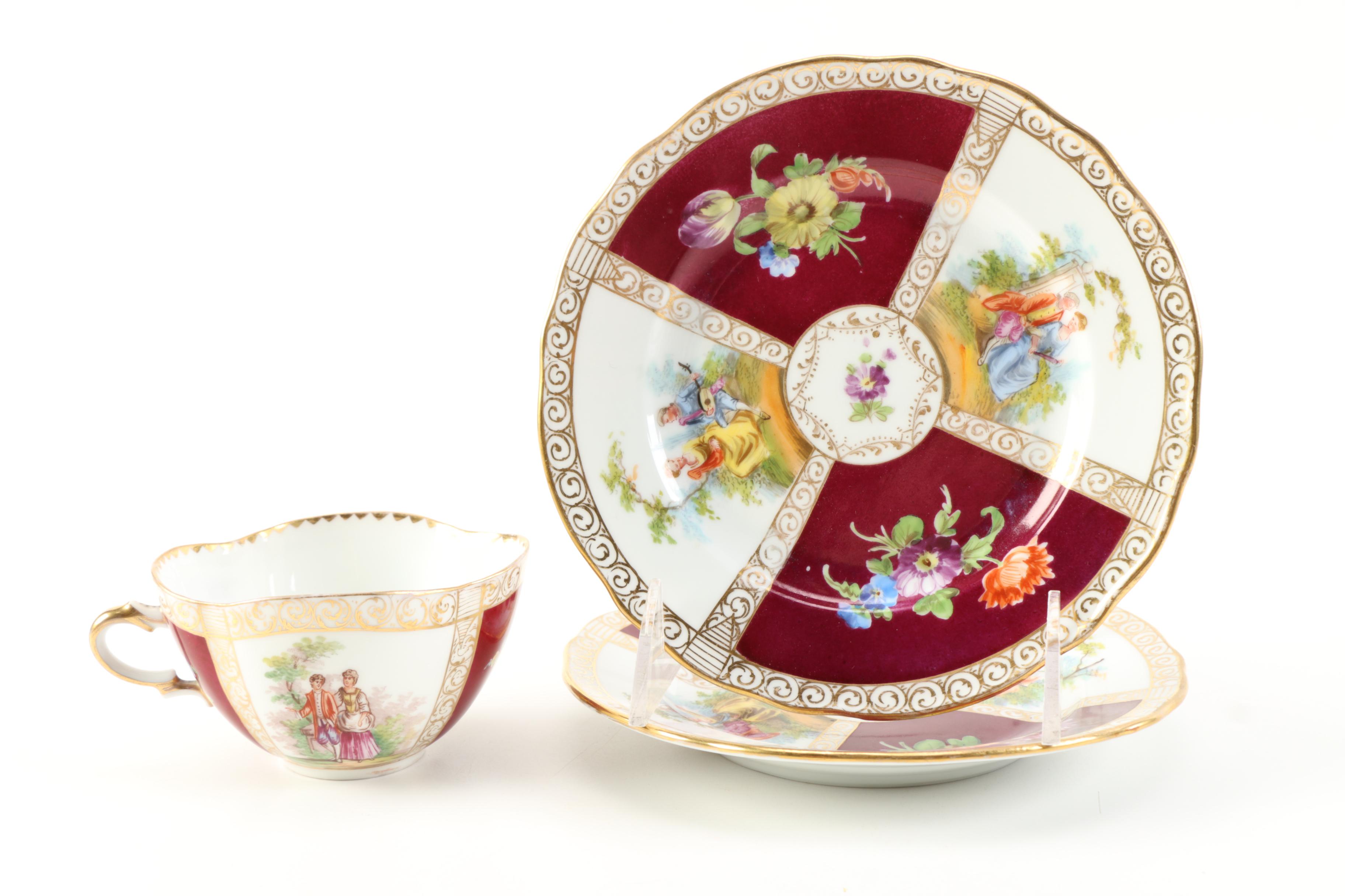 Antique Richard Klemm Porcelain Teacups and Saucers