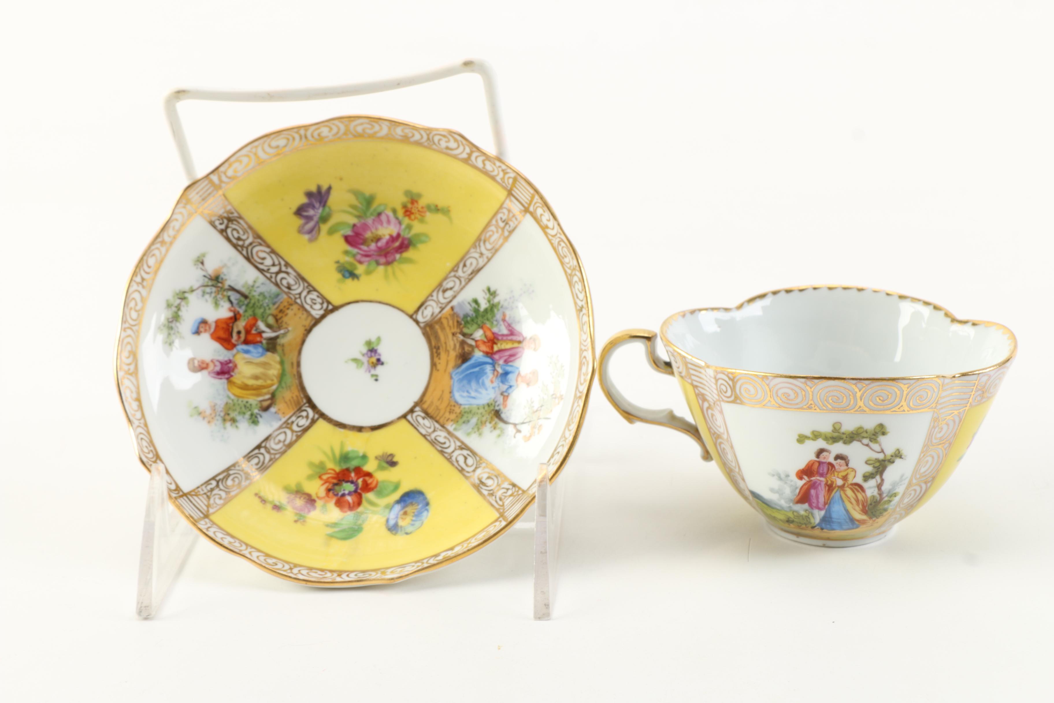 Antique Richard Klemm Porcelain Teacups and Saucers