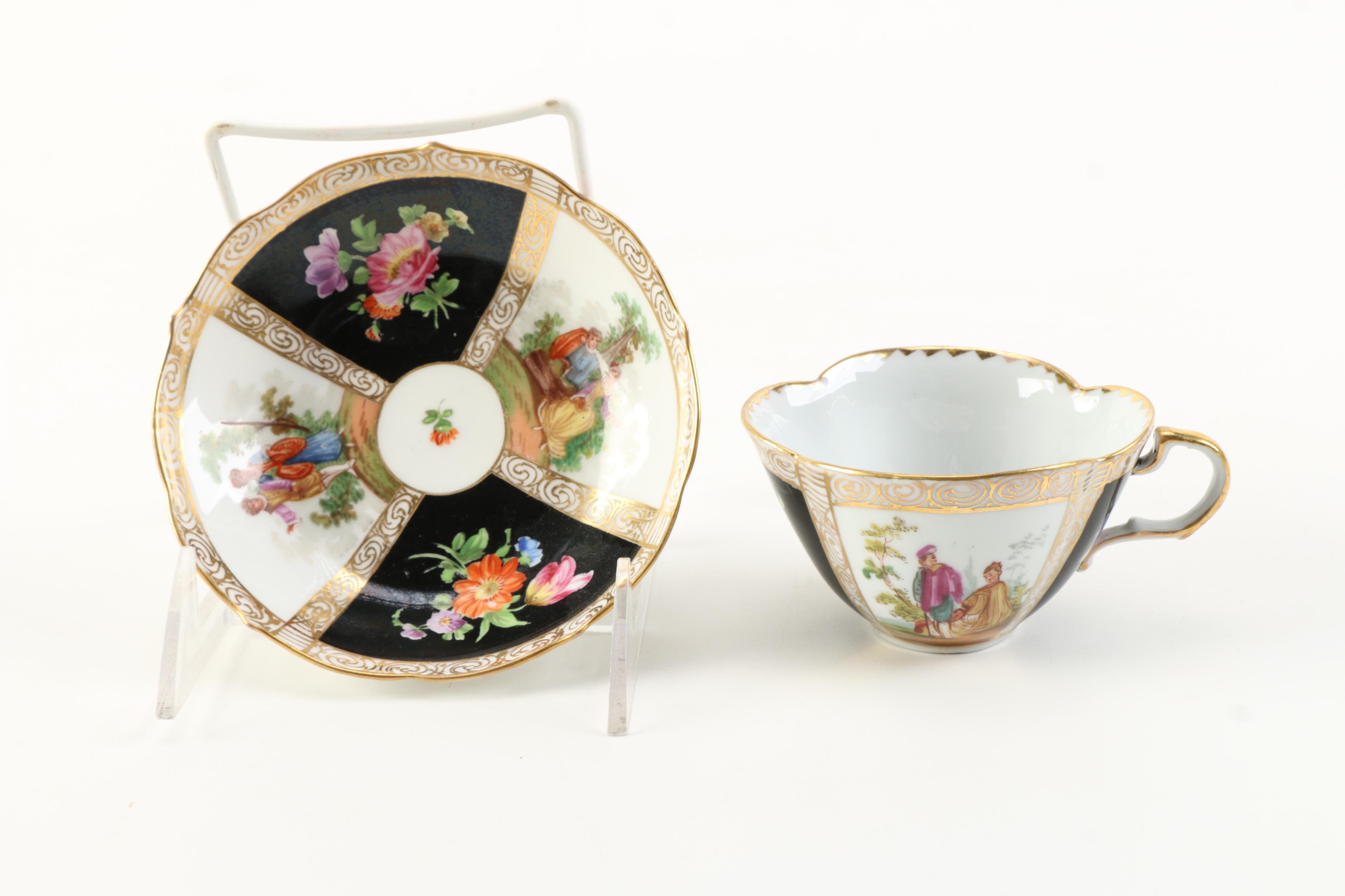 Antique Richard Klemm Porcelain Teacups and Saucers