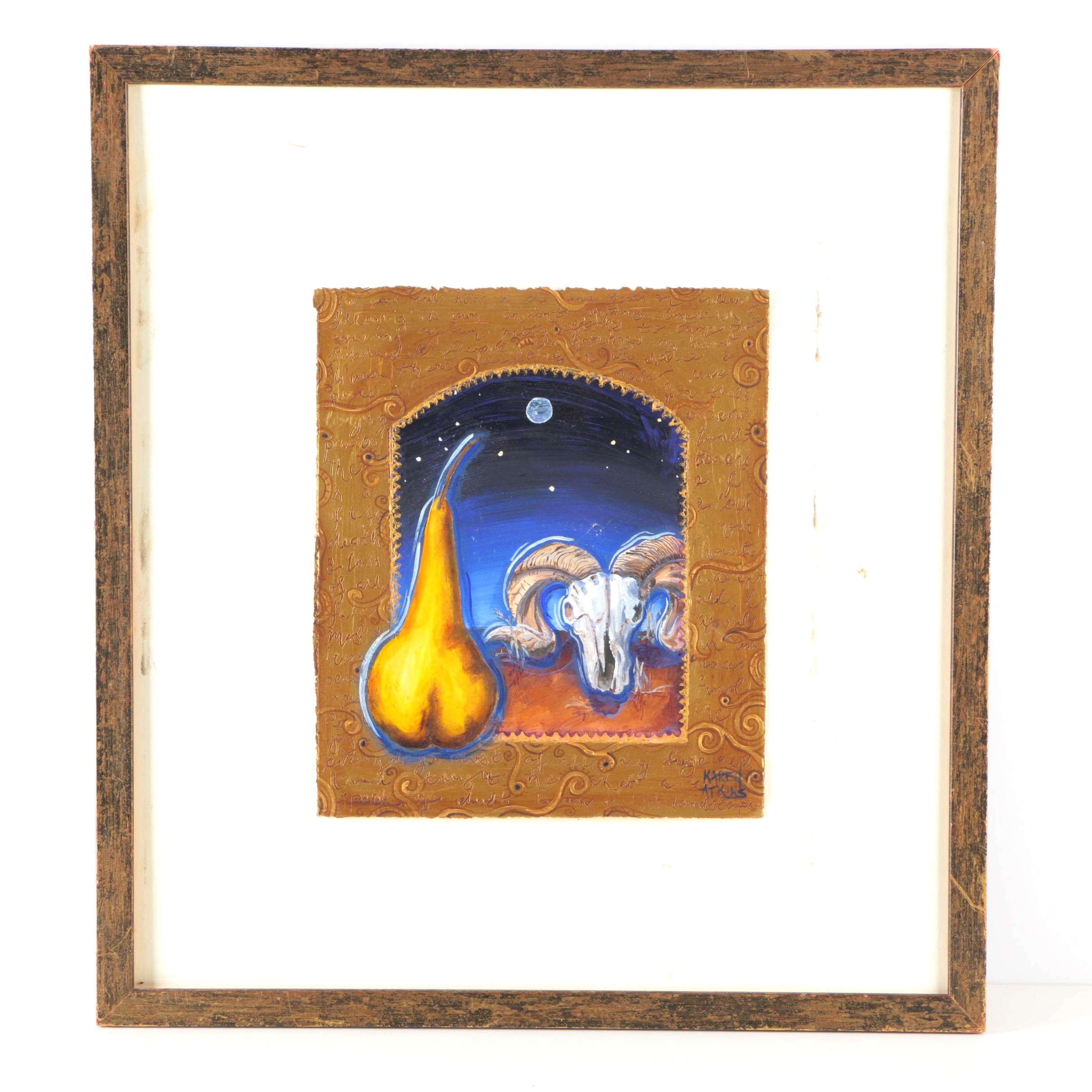 Karen Atkins Gouache Painting on Paper of Aries Symbols