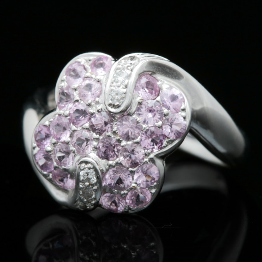 14K White Gold 1.50 CTW Pink Sapphire and Diamond Ring