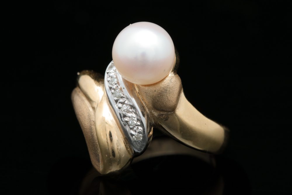14K Two-Tone Gold, Pearl and Diamond Ring