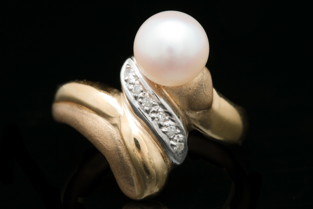 14K Two-Tone Gold, Pearl and Diamond Ring
