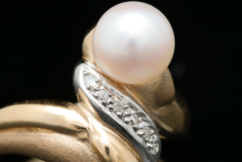 14K Two-Tone Gold, Pearl and Diamond Ring