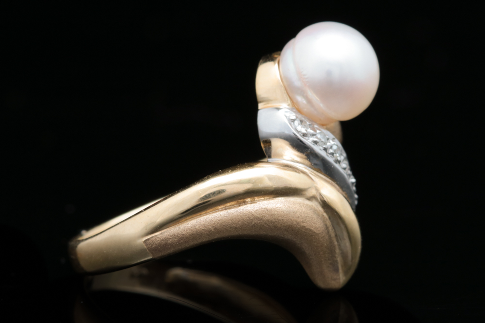 14K Two-Tone Gold, Pearl and Diamond Ring